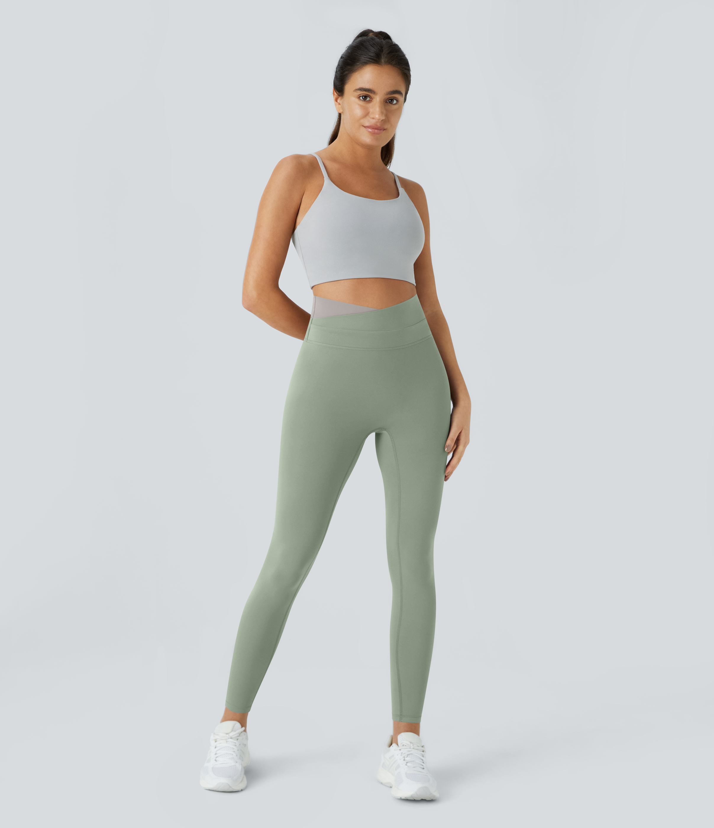 Halara Cloudfulв„ў Fabric Crossover Color Block Leggings  - Asparagus - XL(7/8) gym leggings leggings with pockets leggings with butt lift 