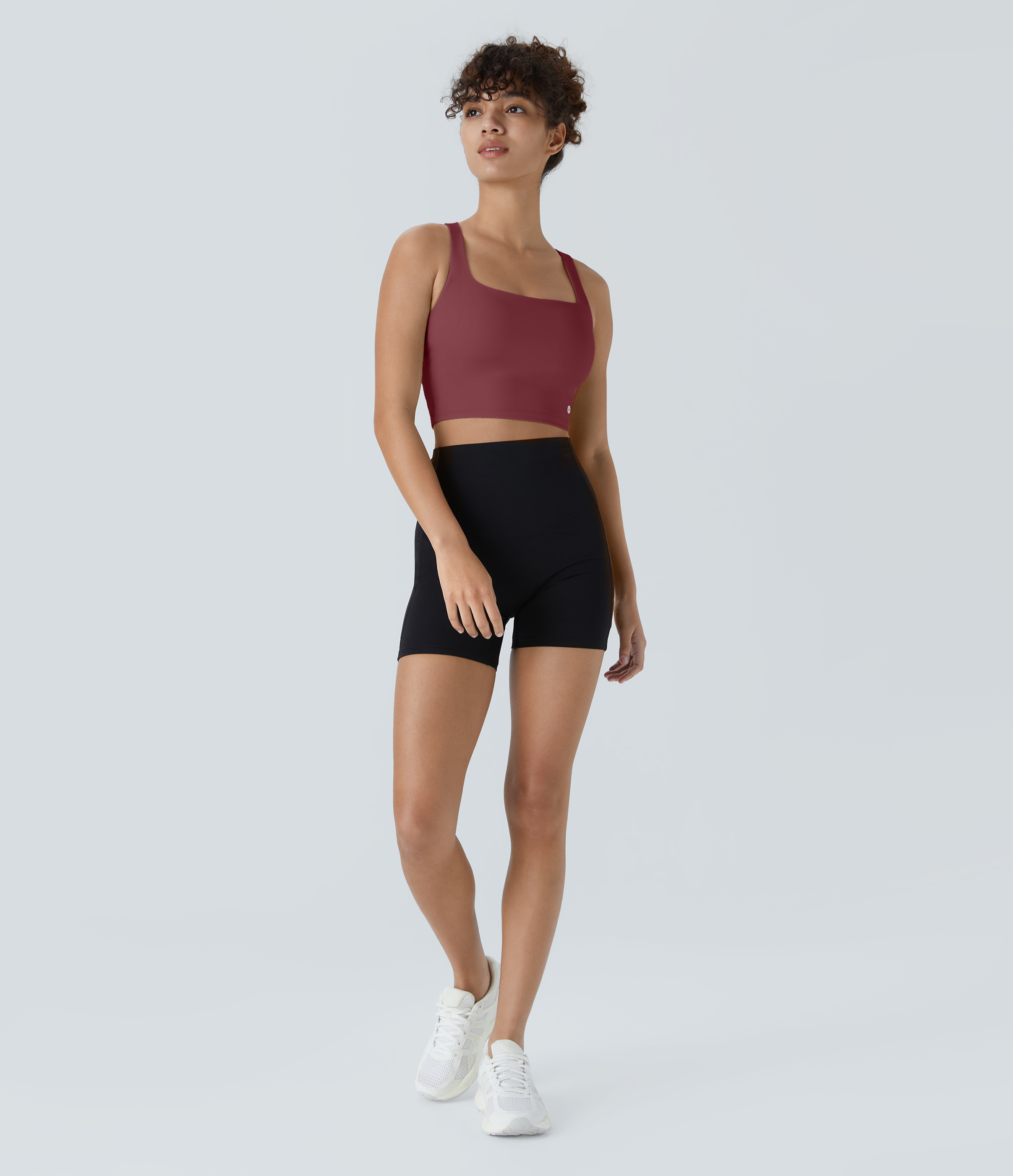 Halara Cloudfulв„ў Air Fabric Square Neck Backless Crisscross Cropped Cool Touch Yoga Tank Top Tank Top - Cordovan - L golf tops halter top 
