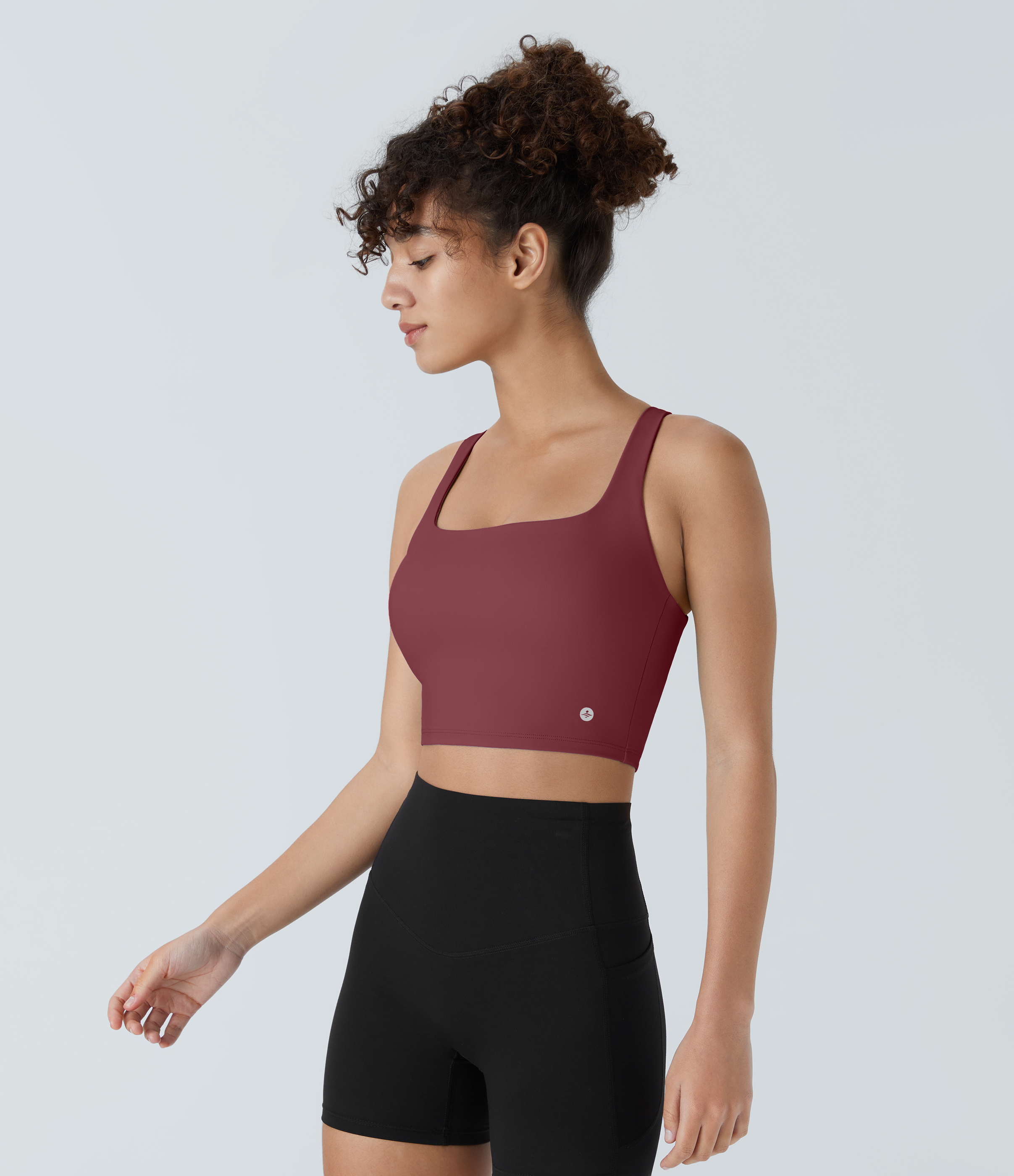 Halara Cloudfulв„ў Air Fabric Square Neck Backless Crisscross Cropped Cool Touch Yoga Tank Top Tank Top - Cordovan - L golf tops halter top 