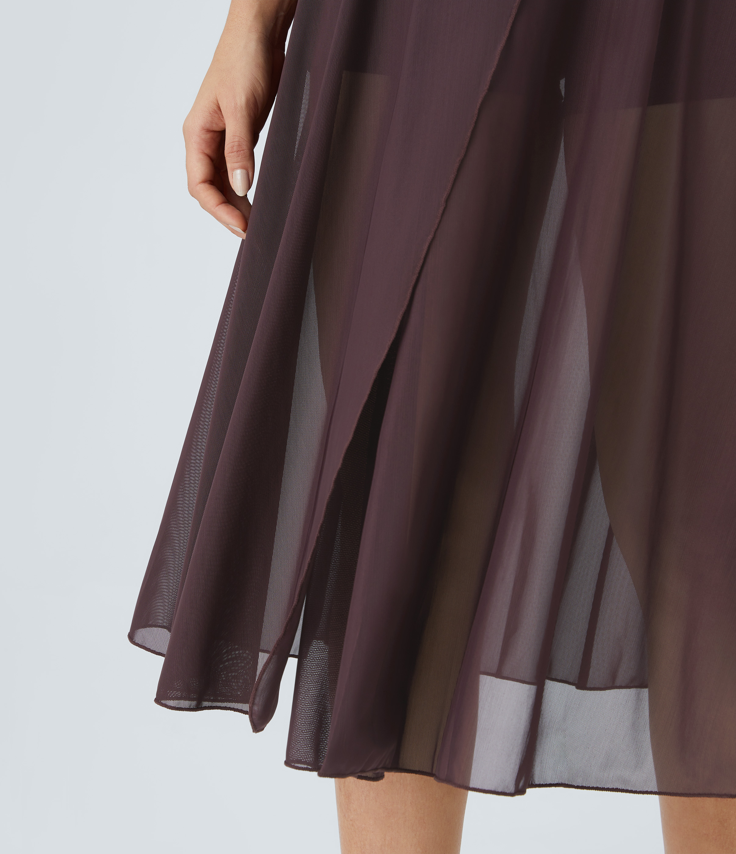 Halara High Waisted Drawstring Contrast Mesh 2-in-1 Side Pocket Flowy Midi Flare Casual Skirt  - Huckleberry - L midi skirt a line skirt 