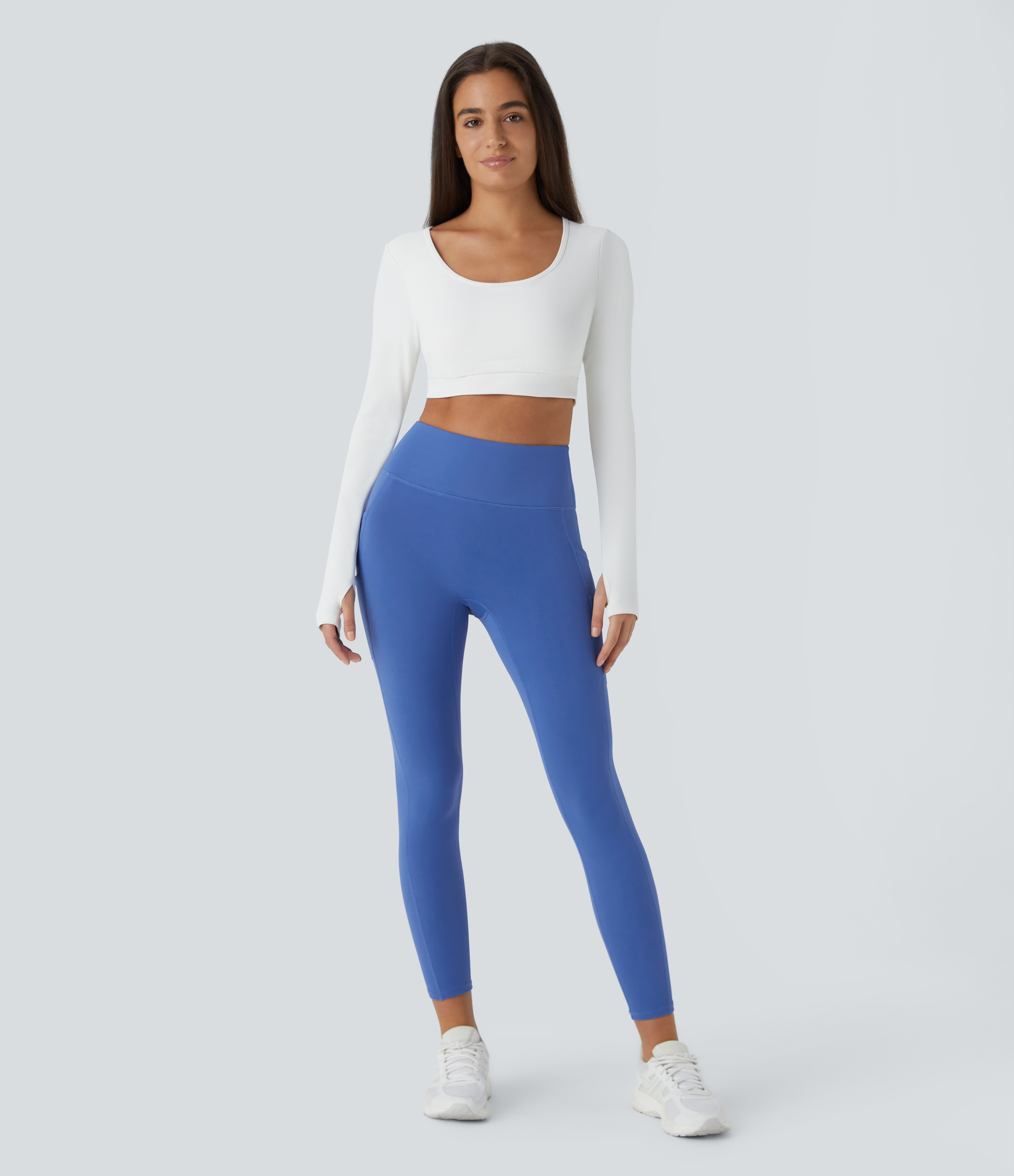Halara Softlyzeroв„ў Plush Thermal High Waisted Double Pockets 7/8 Yoga Leggings  - Deep Sapphire Blue - L(7/8) gym leggings 