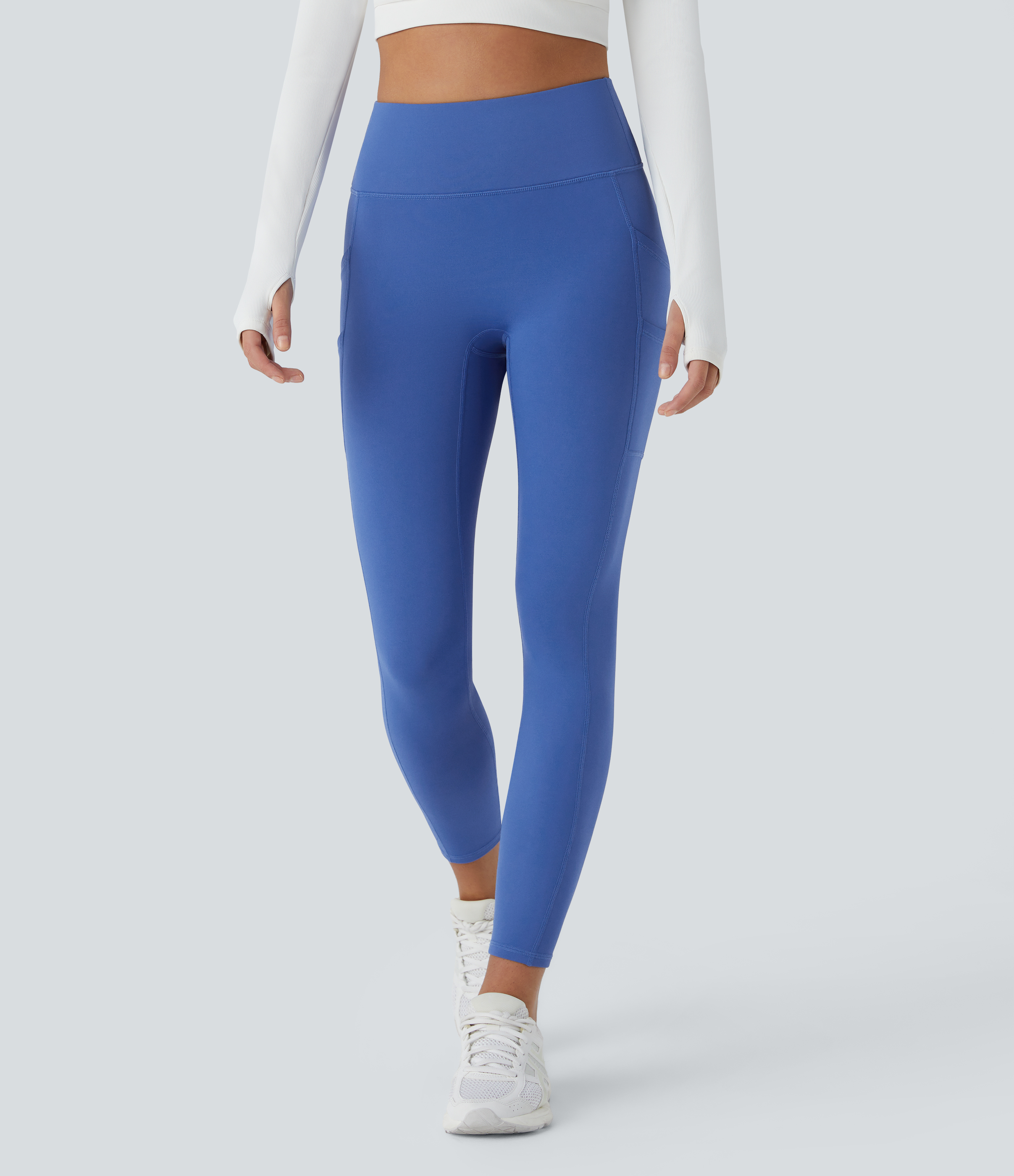Halara Softlyzeroв„ў Plush Thermal High Waisted Double Pockets 7/8 Yoga Leggings  - Deep Sapphire Blue - L(7/8) gym leggings 