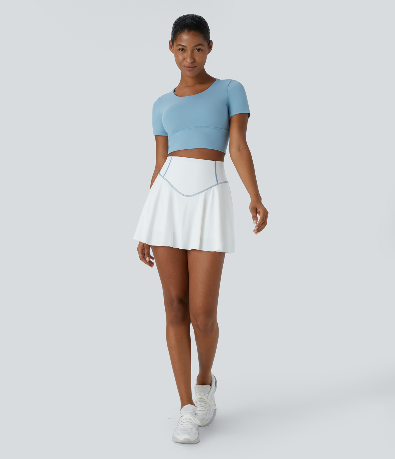 Halara Round Neck Short Sleeve Backless Crisscross Cropped Sports Top  - Glacier Blue - M 