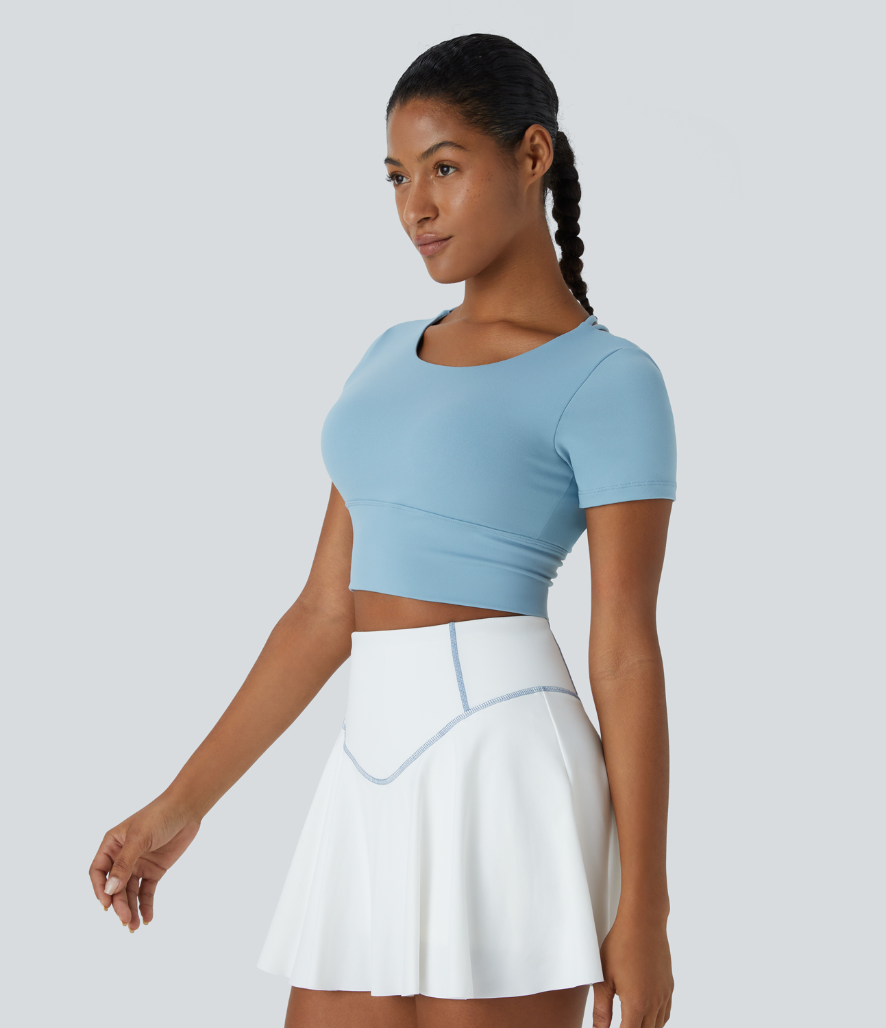 Halara Round Neck Short Sleeve Backless Crisscross Cropped Sports Top  - Glacier Blue - M 