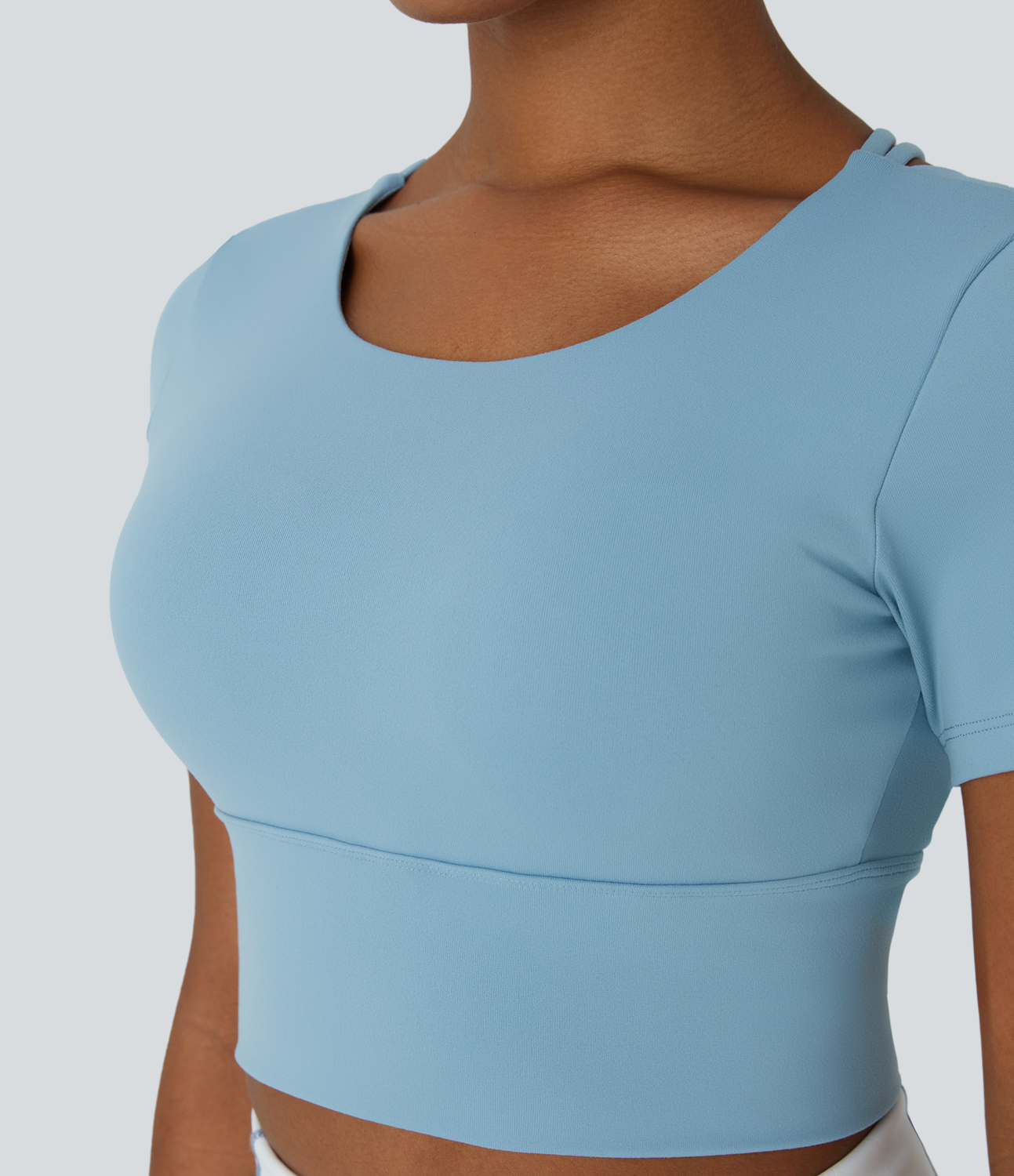 Halara Round Neck Short Sleeve Backless Crisscross Cropped Sports Top  - Glacier Blue - M 