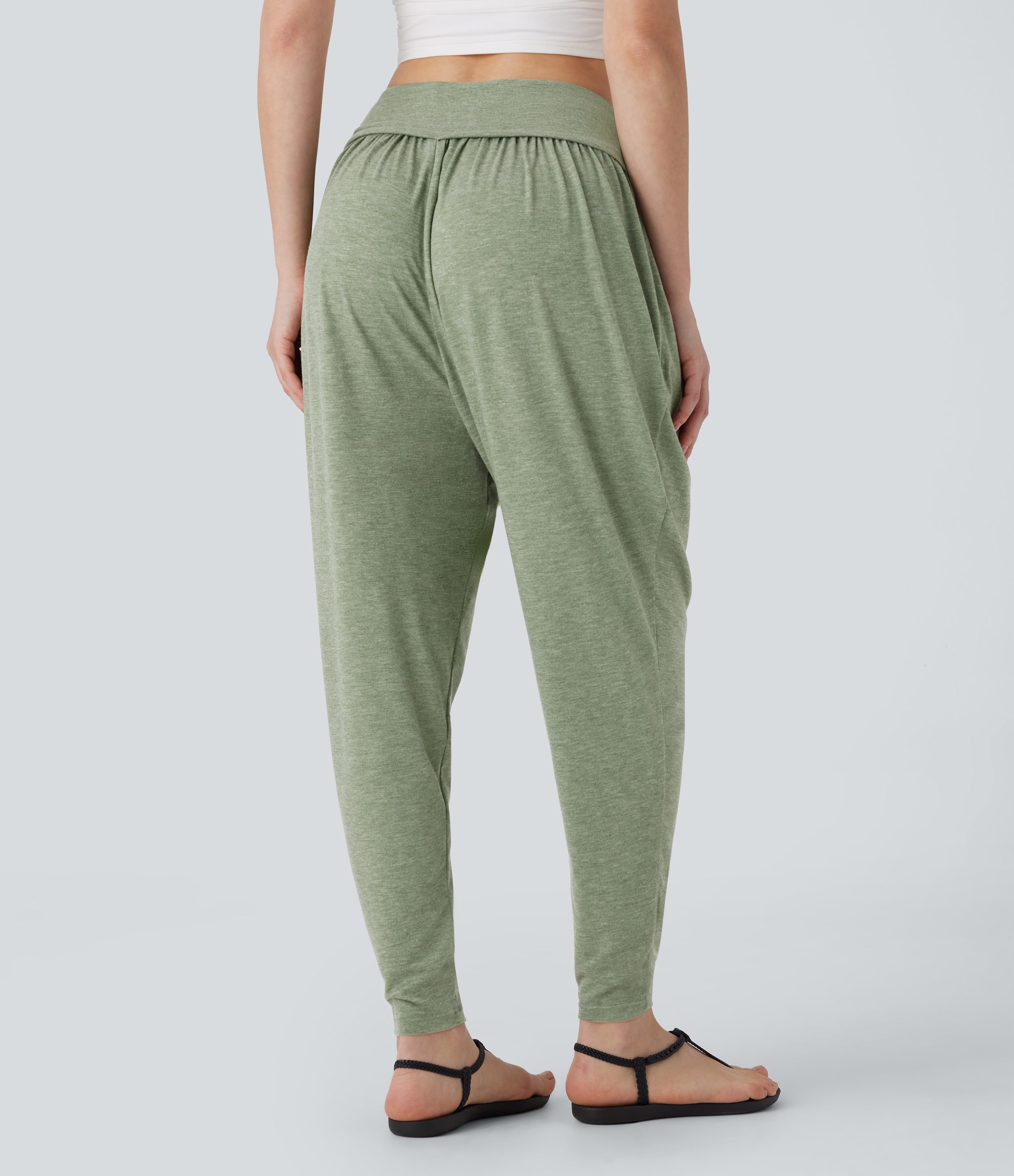 Halara High Waisted Side Pocket Resort Harem Pants  - Light Green Floral Yarn - XS(regular) sweatpants jogger pants stacked sweatpants 