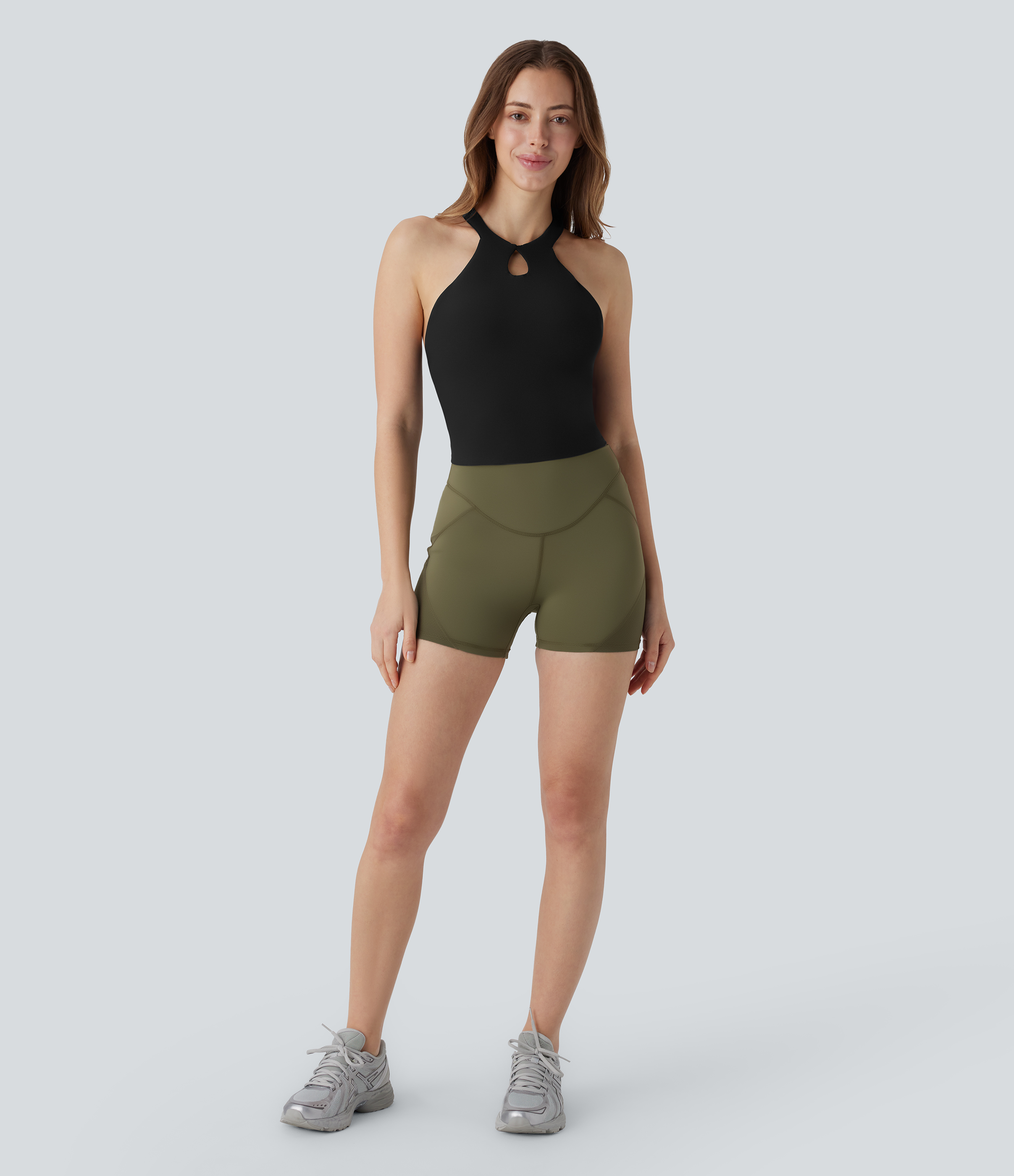 Halara Patitoffв„ў Flow Pet Hair Resistant Halter Cut Out Backless Cropped Yoga Tank Top Tank Top - Black - S golf tops halter top tunic tops 