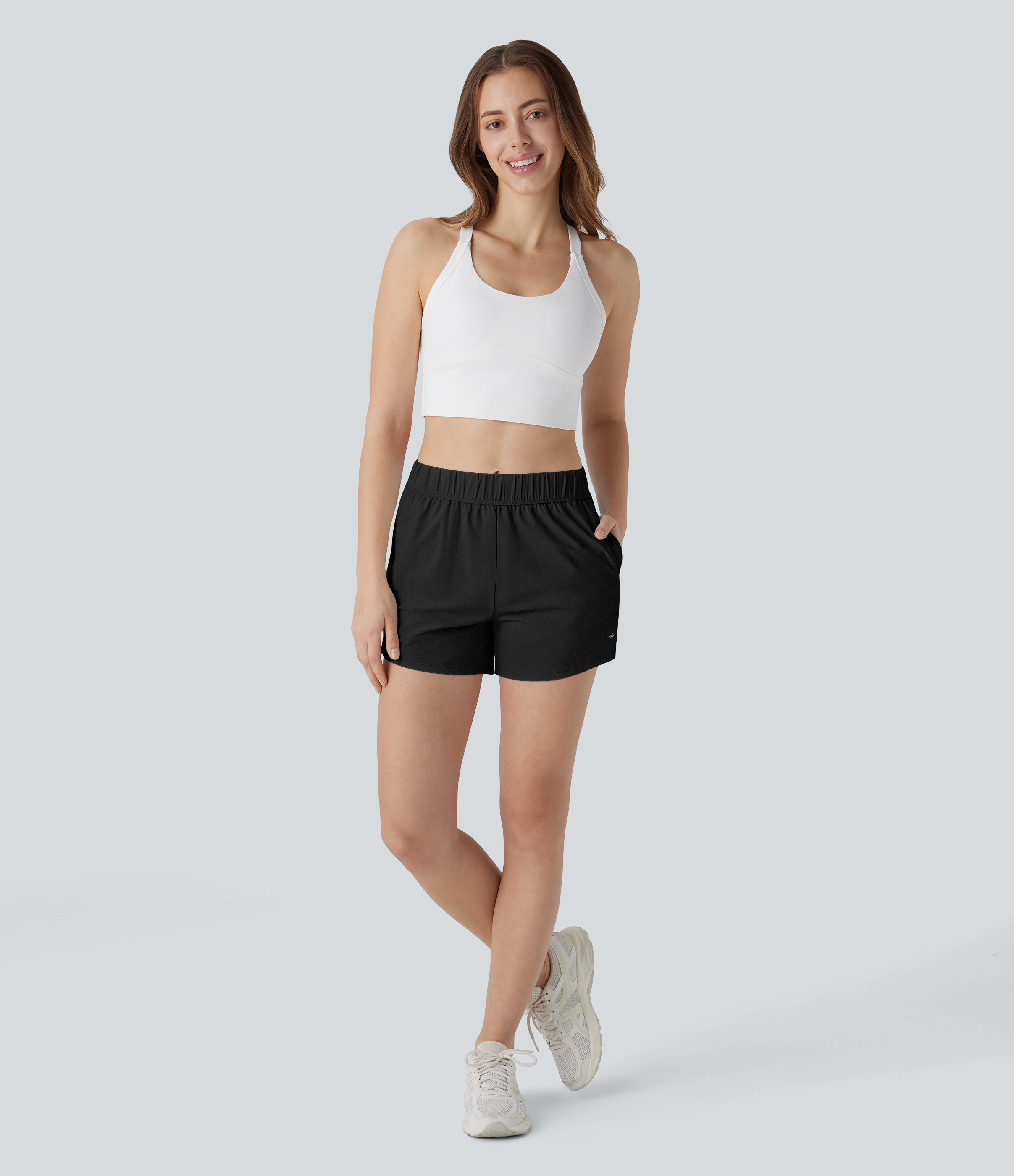Halara Mid Rise Side Zipper Pockets Reflective Dots Split Hem Running Shorts Gym Short - Caviar - M booty shorts compression shorts 