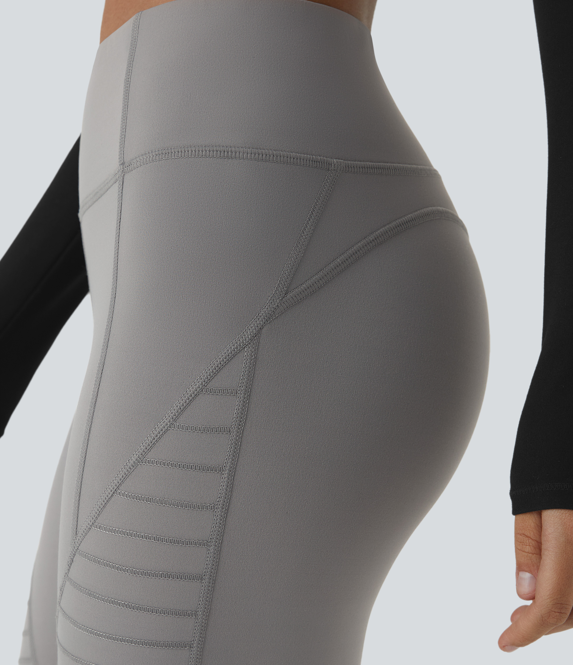 Halara Mid Rise Top-stitching 7/8 Casual Moto Leggings  - Silent Storm - L(7/8) gym leggings leggings with pockets leggings with butt lift 