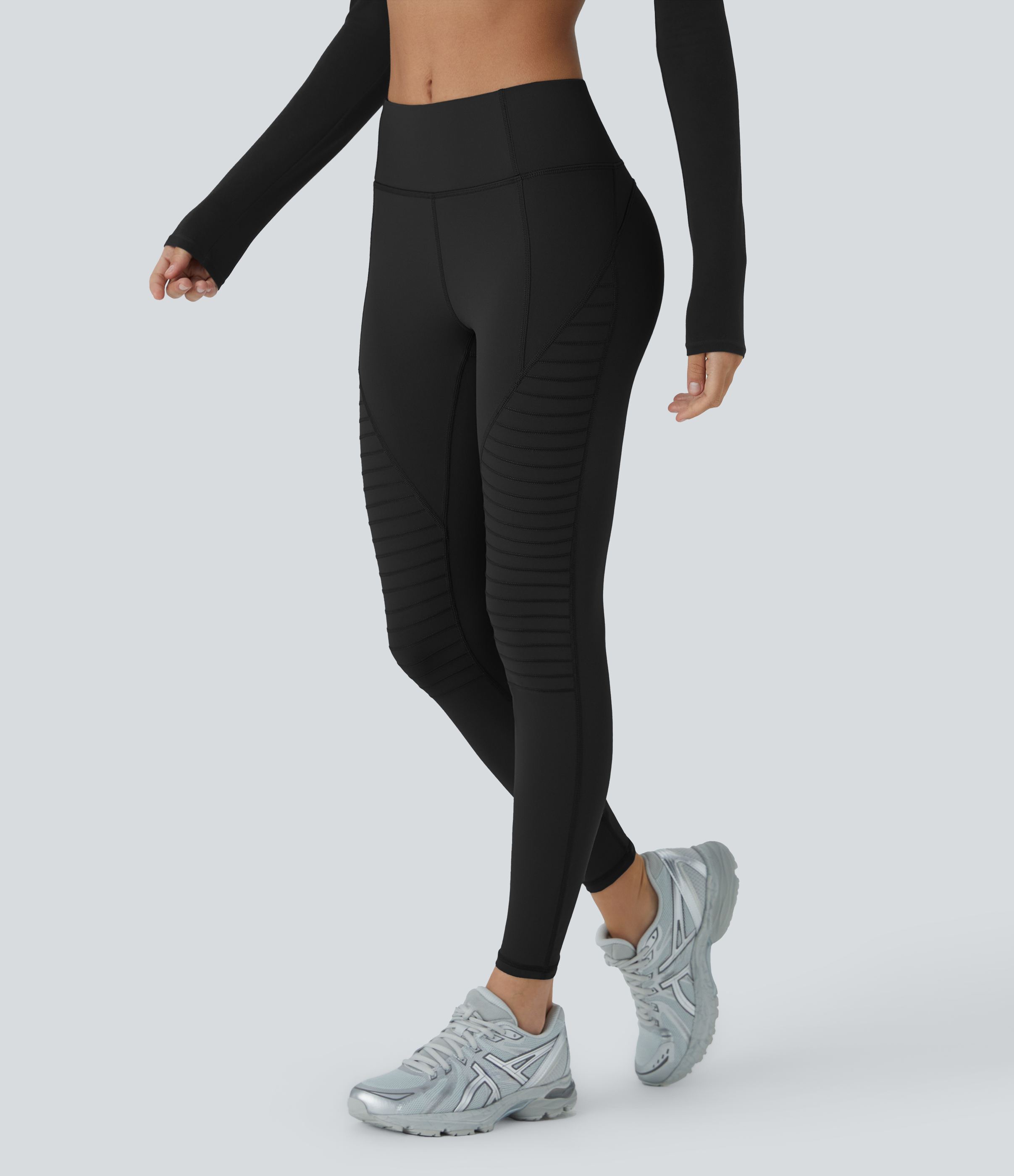 Halara Mid Rise Top-stitching 7/8 Casual Moto Leggings  - Black - XS(7/8) gym leggings leggings with pockets leggings with butt lift 