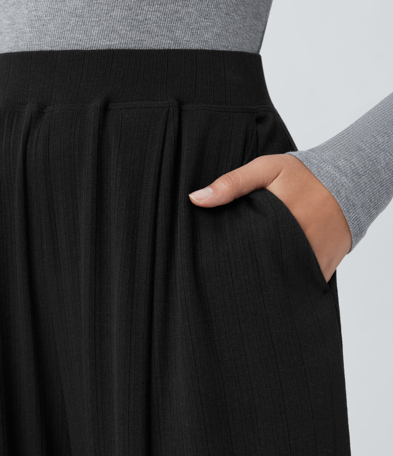 Halara Ribbed Knit High Waisted Plicated Side Pocket Casual Joggers  - Black - XS(regular) 