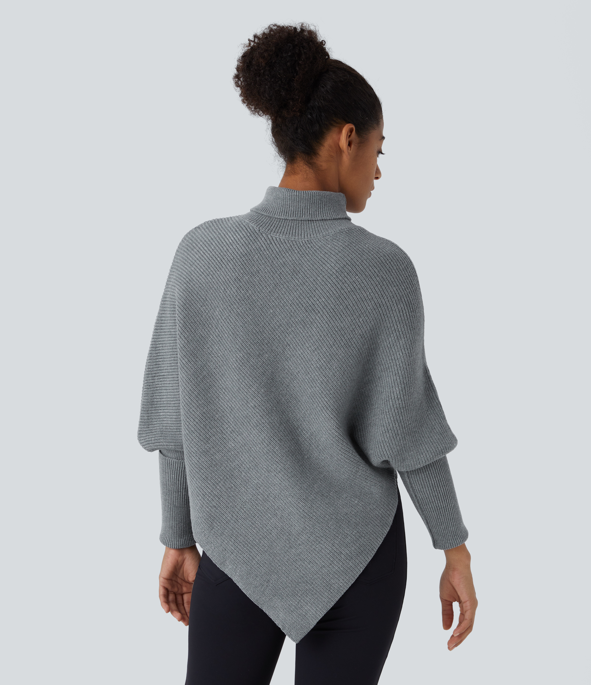 Halara High Neck Long Sleeve Asymmetric Hem Work Sweater  - Mottled Cloud Grey - XS 