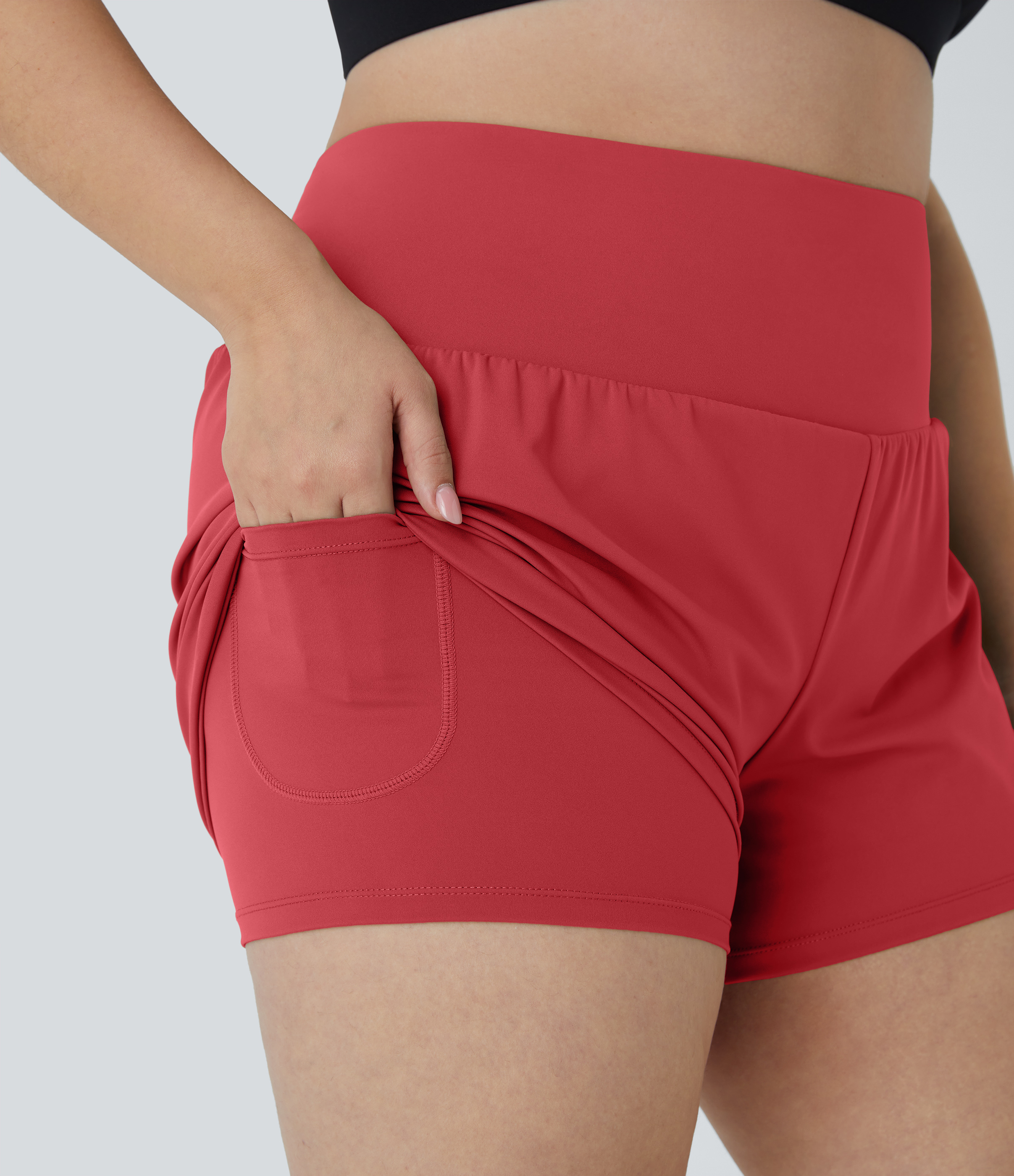 Halara Back Pocket Plus Side Hidden Pocket 2-in-1 Gym Plus Size Shorts 3.5``  - Salsa - 2X 