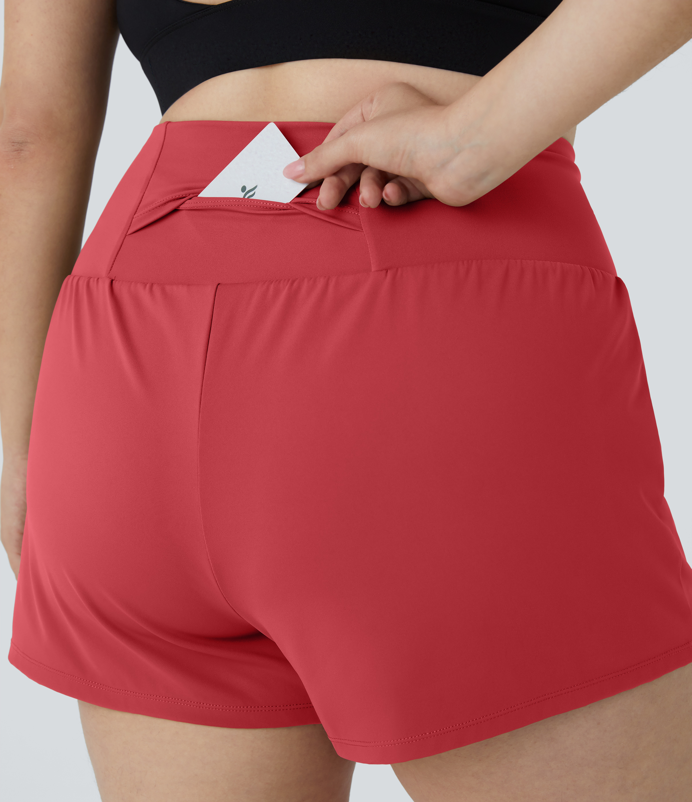 Halara Back Pocket Plus Side Hidden Pocket 2-in-1 Gym Plus Size Shorts 3.5``  - Salsa - 2X 