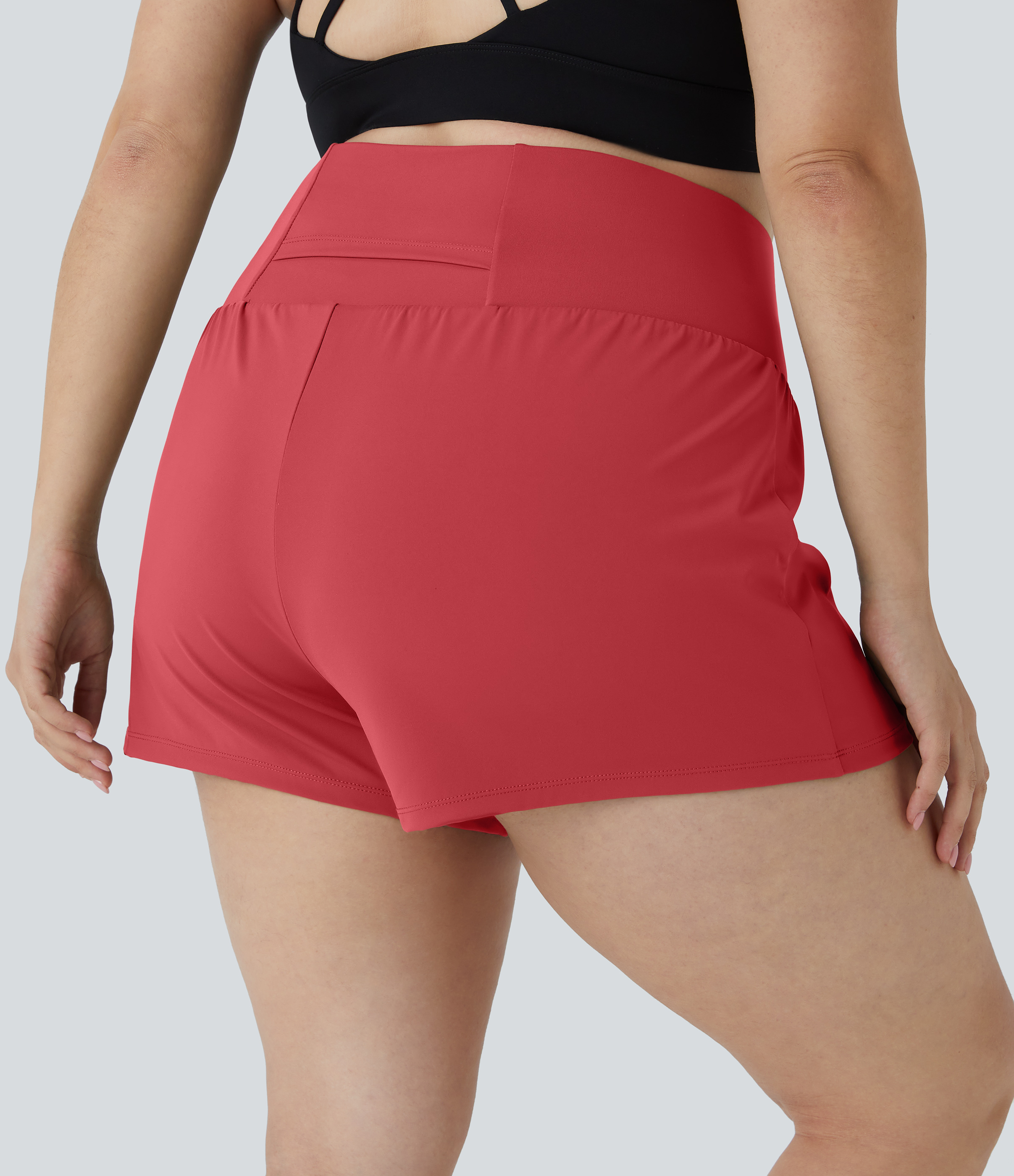 Halara Back Pocket Plus Side Hidden Pocket 2-in-1 Gym Plus Size Shorts 3.5``  - Salsa - 2X 