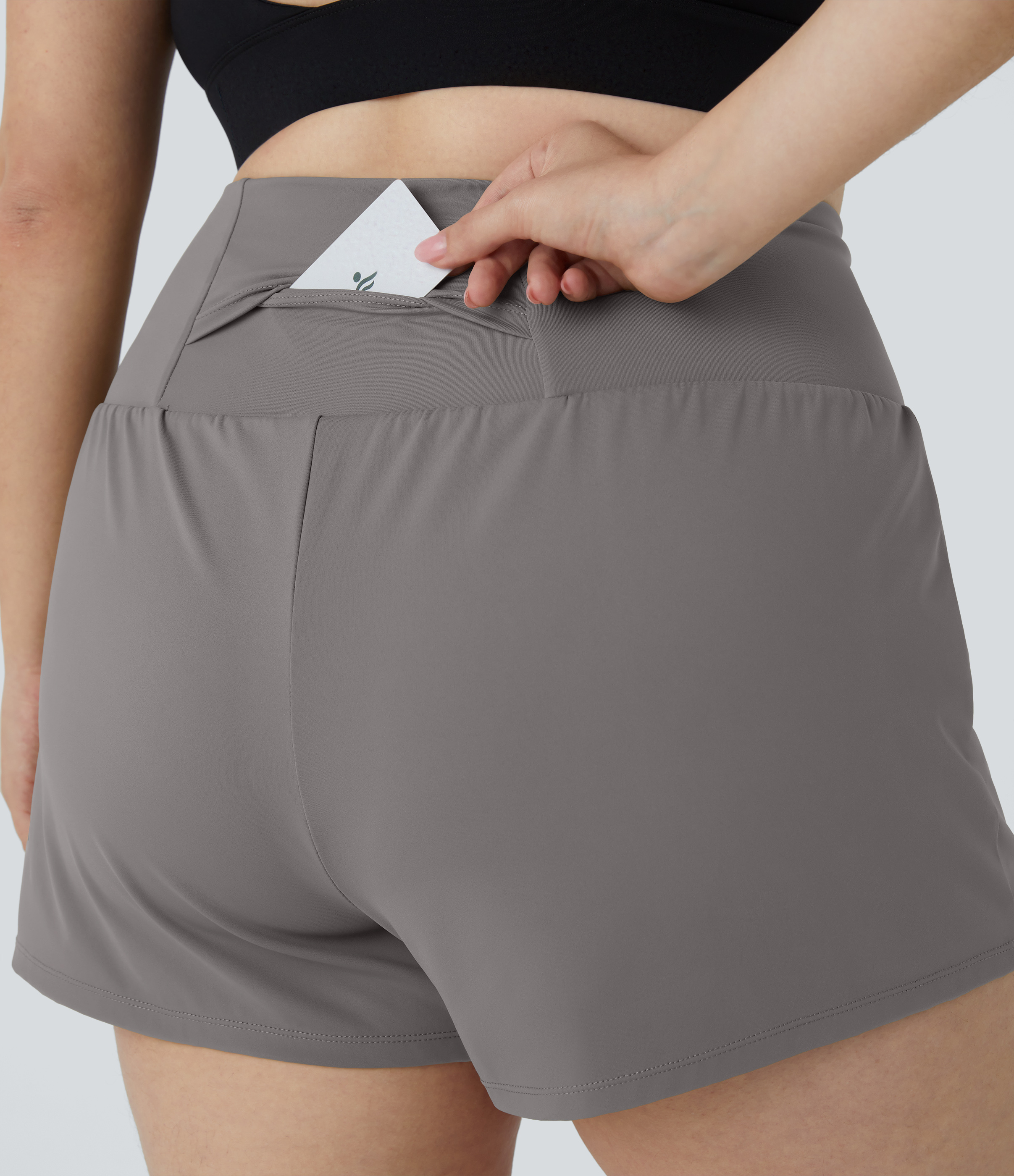 Halara Back Pocket Plus Side Hidden Pocket 2-in-1 Gym Plus Size Shorts 3.5``  - Steeple Gray - 1X 
