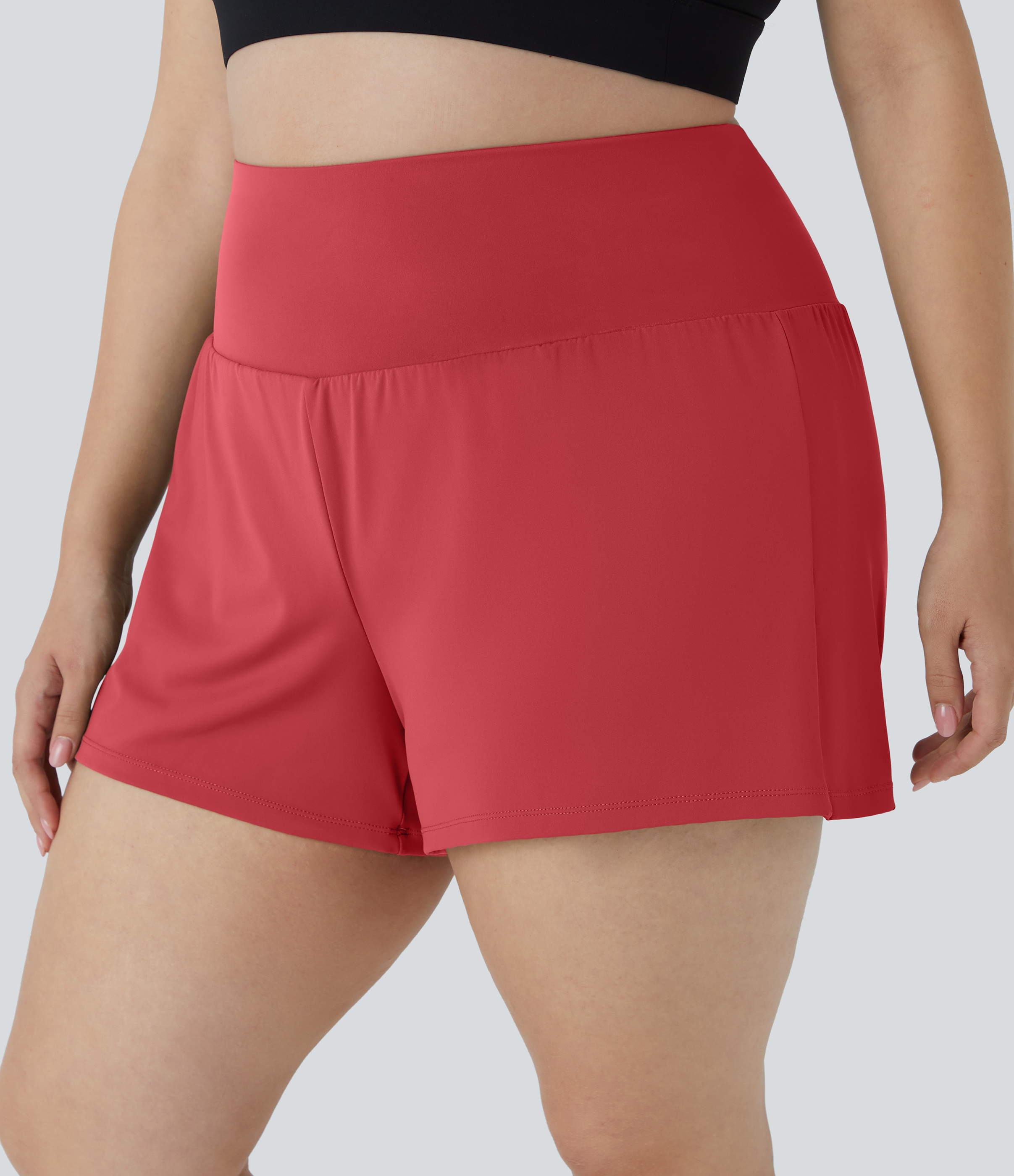 Halara Back Pocket Plus Side Hidden Pocket 2-in-1 Gym Plus Size Shorts 3.5``  - Salsa - 2X 