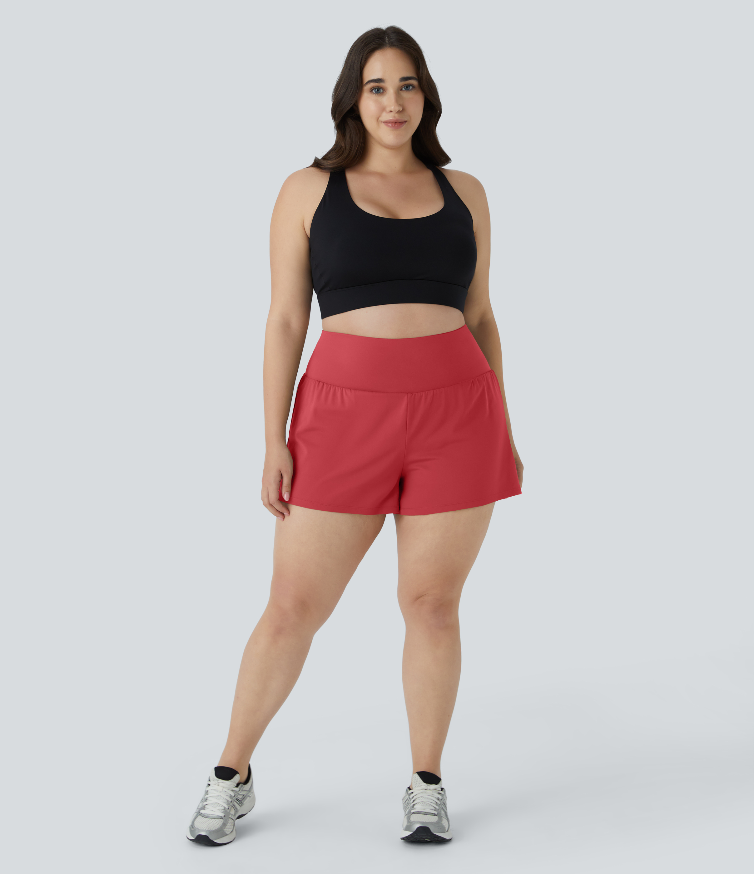 Halara Back Pocket Plus Side Hidden Pocket 2-in-1 Gym Plus Size Shorts 3.5``  - Salsa - 2X 
