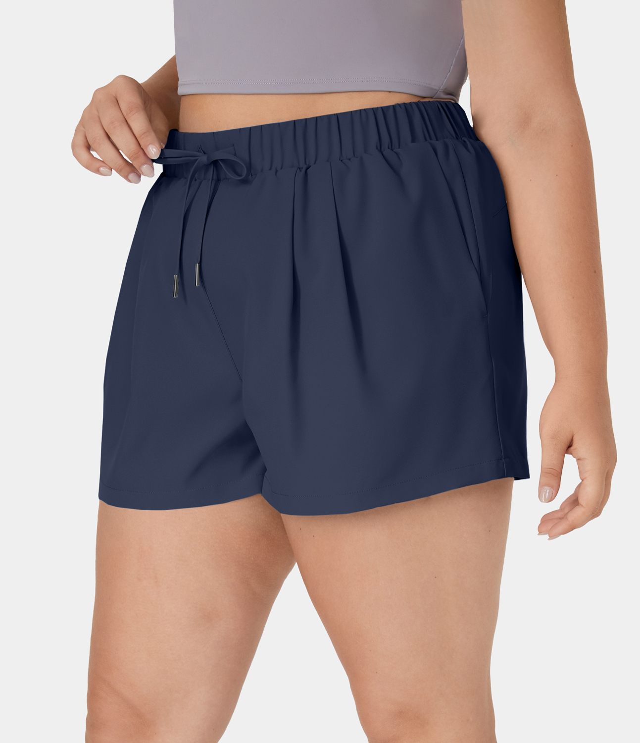Halara High Waisted Elastic Waistband Drawstring Side Pocket Plus Size Casual Shorts 3