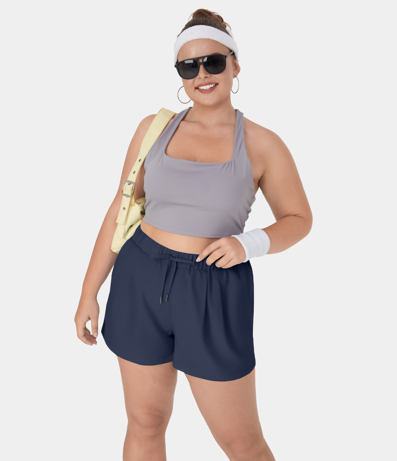 Halara High Waisted Elastic Waistband Drawstring Side Pocket Plus Size Casual Shorts 3
