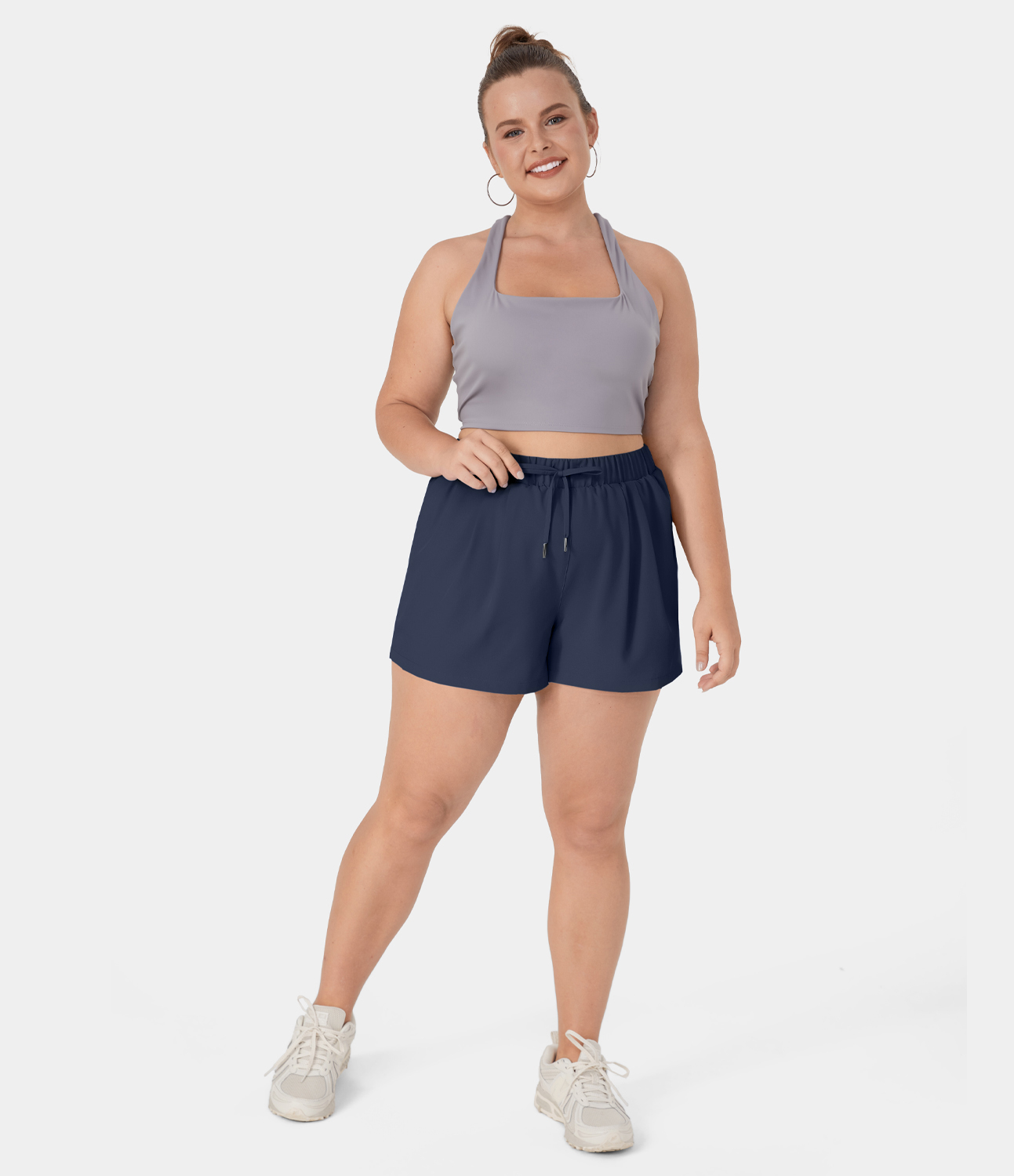 Halara High Waisted Elastic Waistband Drawstring Side Pocket Plus Size Casual Shorts 3