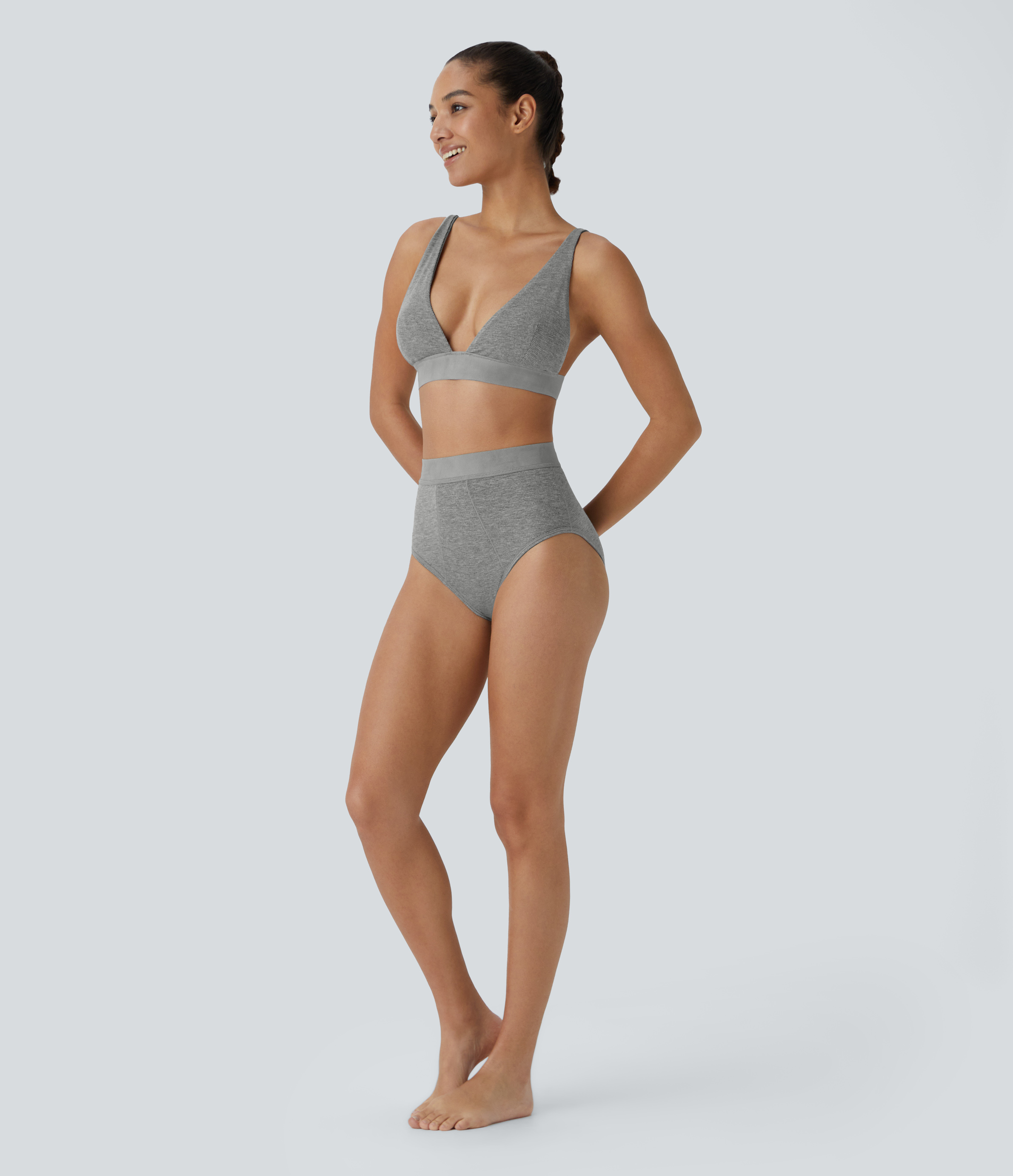 Halara High Stretch Skin Friendly High Waisted Lounge Panties  - Fog Gray - L 