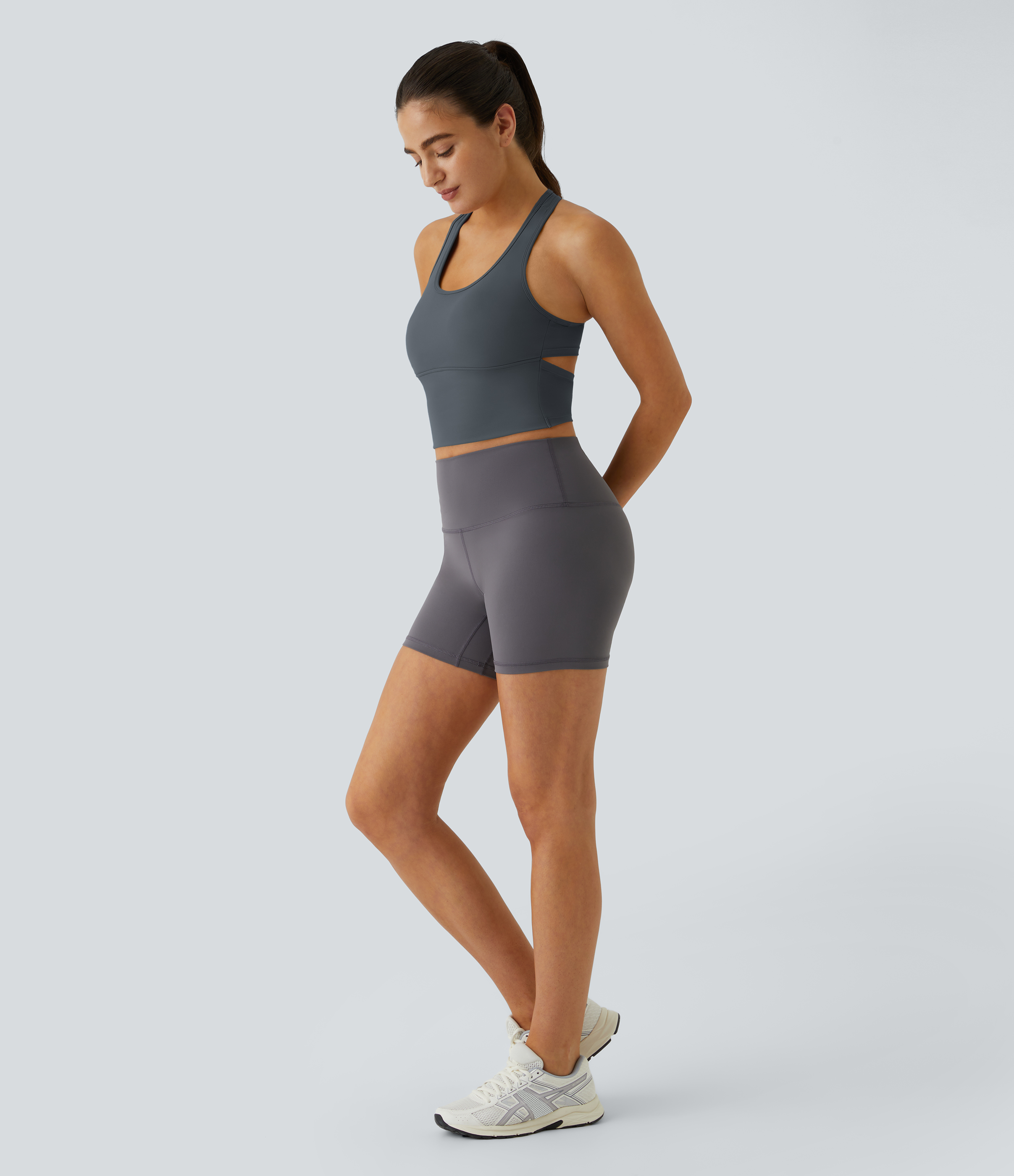 Halara In My Feels Cloudfulв„ў Fabric U Neck Backless Racerback Cut Out Cropped Yoga Tank Top Tank Top - Turbulence - M golf tops halter top 