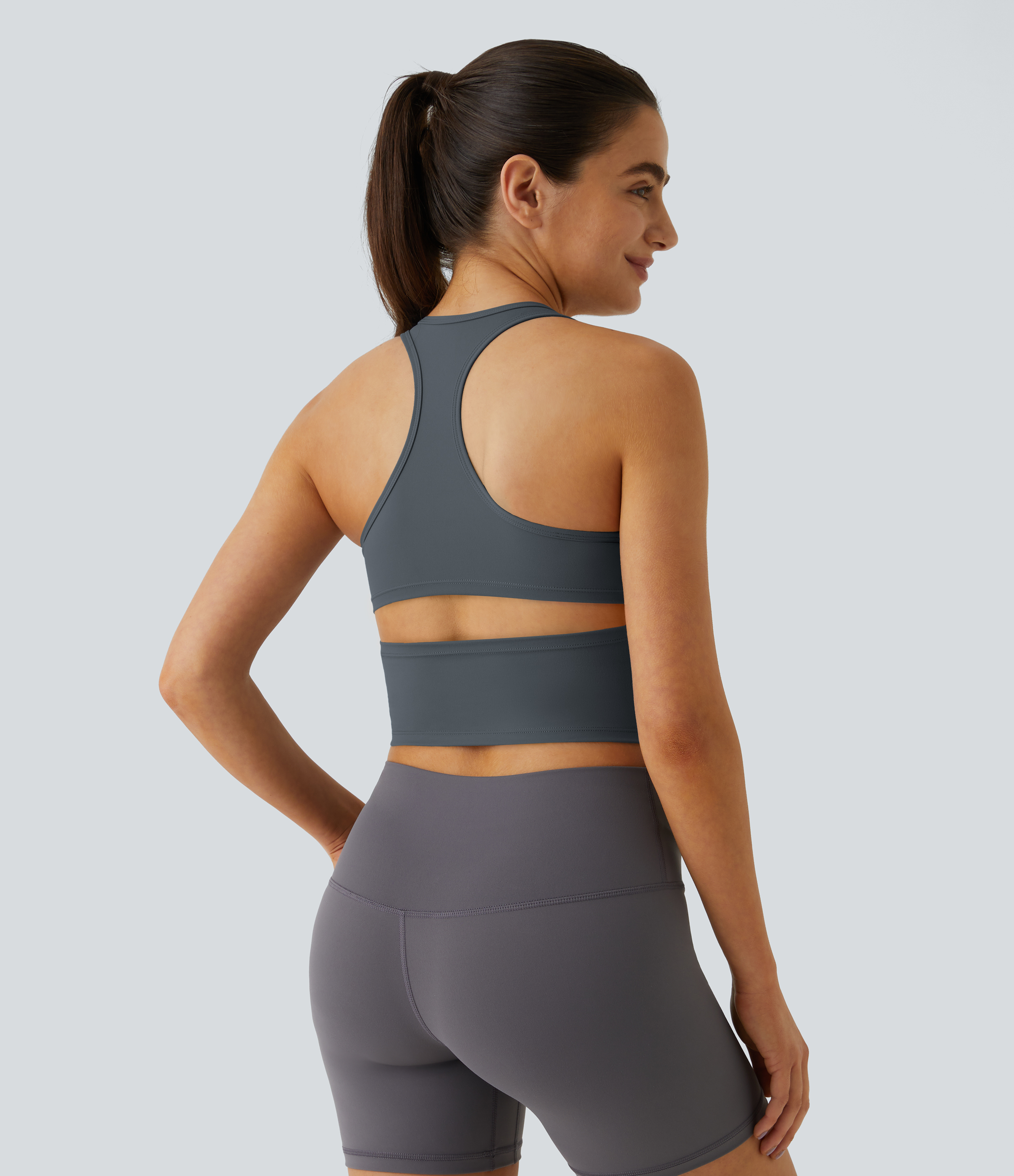 Halara In My Feels Cloudfulв„ў Fabric U Neck Backless Racerback Cut Out Cropped Yoga Tank Top Tank Top - Turbulence - M golf tops halter top 