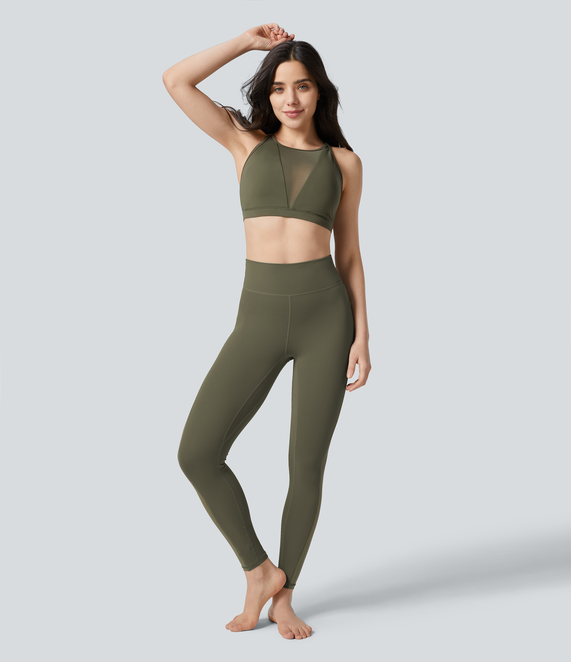 Halara Softlyzeroв„ў Low Support Contrast Mesh Y Back Yoga Sports Bra  - Grass Grey Green - L push up bra strapless bra backless bra sticky bra 