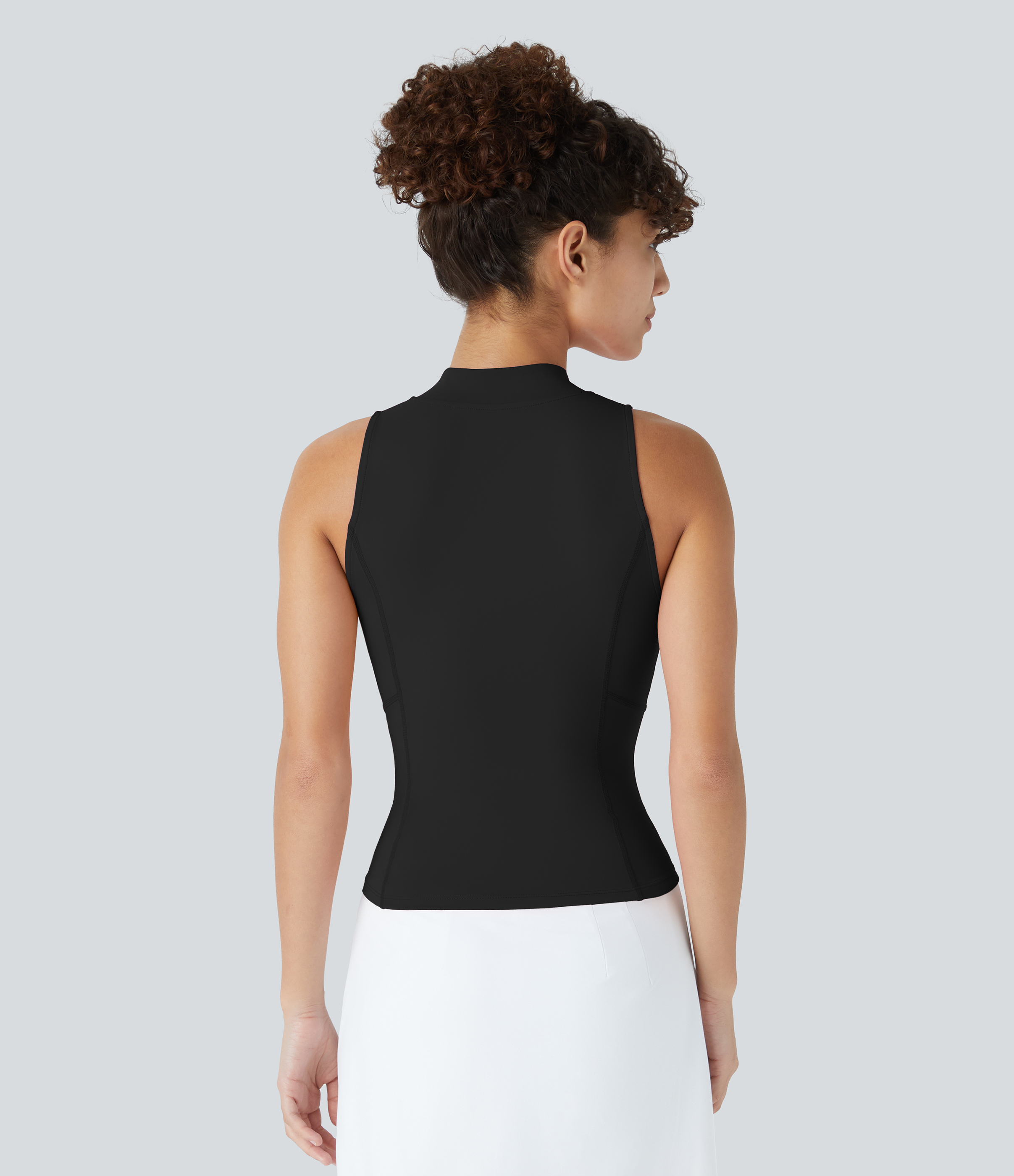 Halara Baseball Collar Half Zipper Slim Quick Dry Golf Tank Top Tank Top - Black - S golf tops halter top tunic tops sleeveless tops 