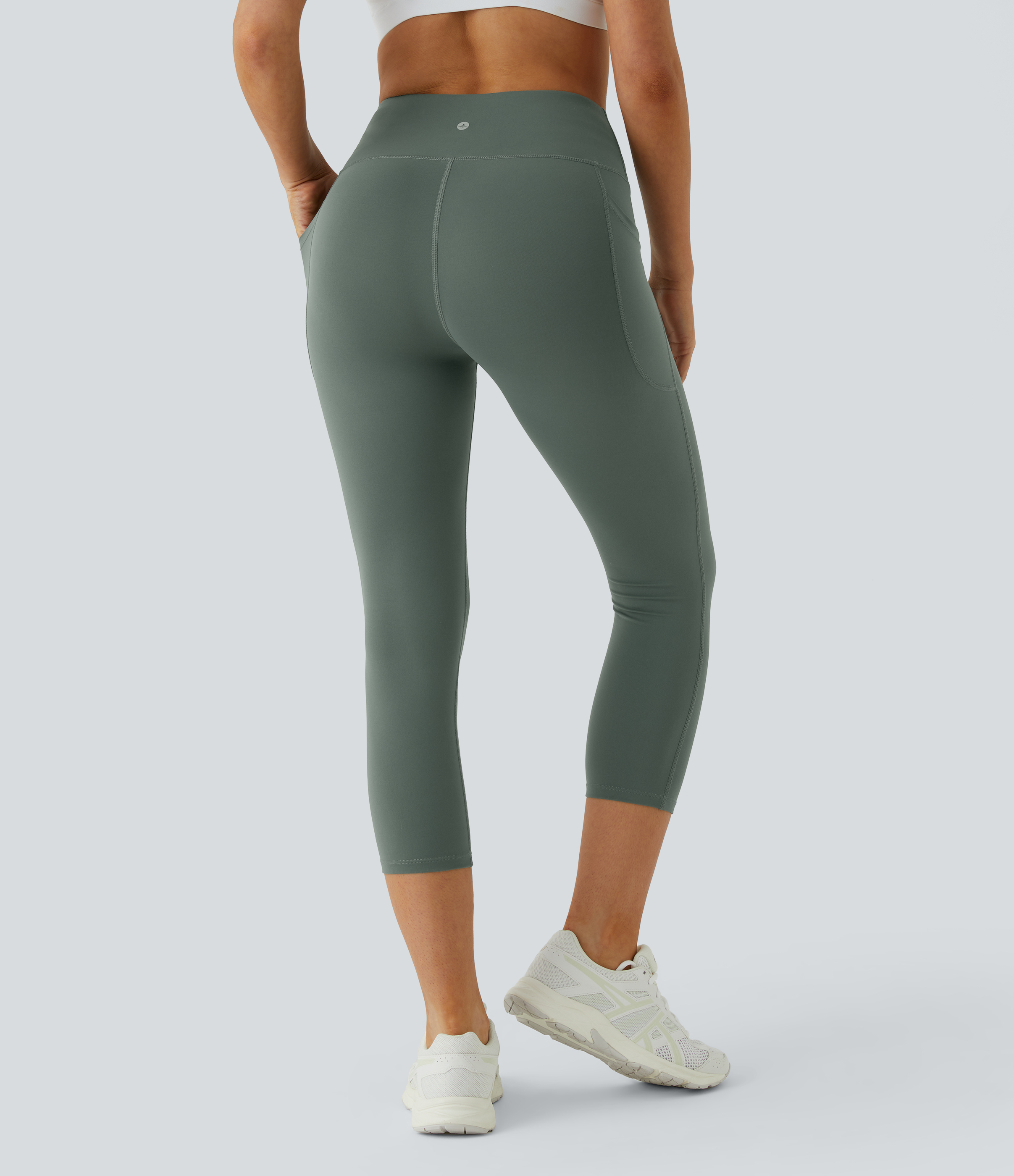 Halara PatitoffВ® 2.0 Pet Hair Resistant High Waisted Side Pocket Capri Yoga Leggings  - Washington Gray Green - M gym leggings 