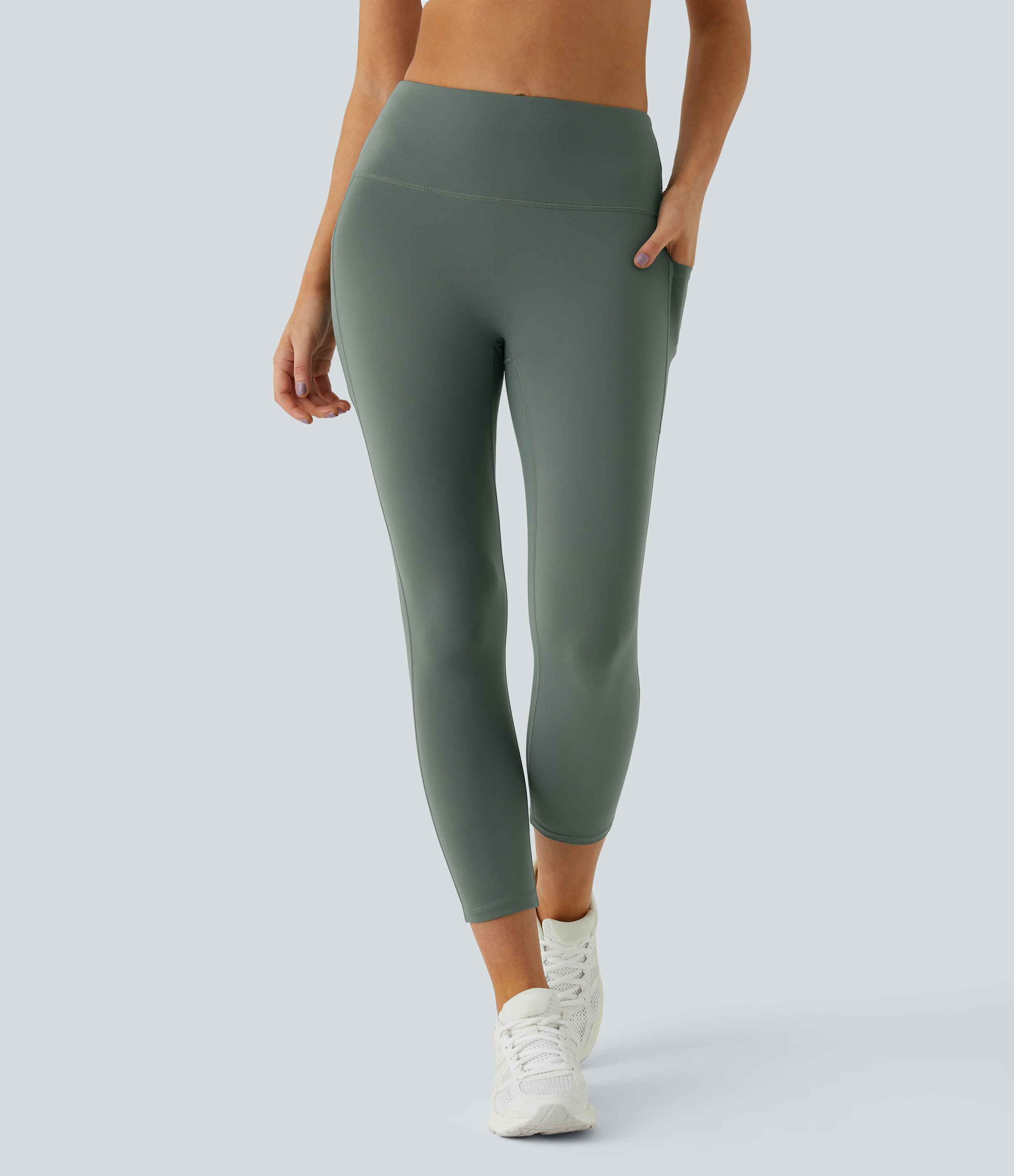 Halara PatitoffВ® 2.0 Pet Hair Resistant High Waisted Side Pocket Capri Yoga Leggings  - Washington Gray Green - M gym leggings 