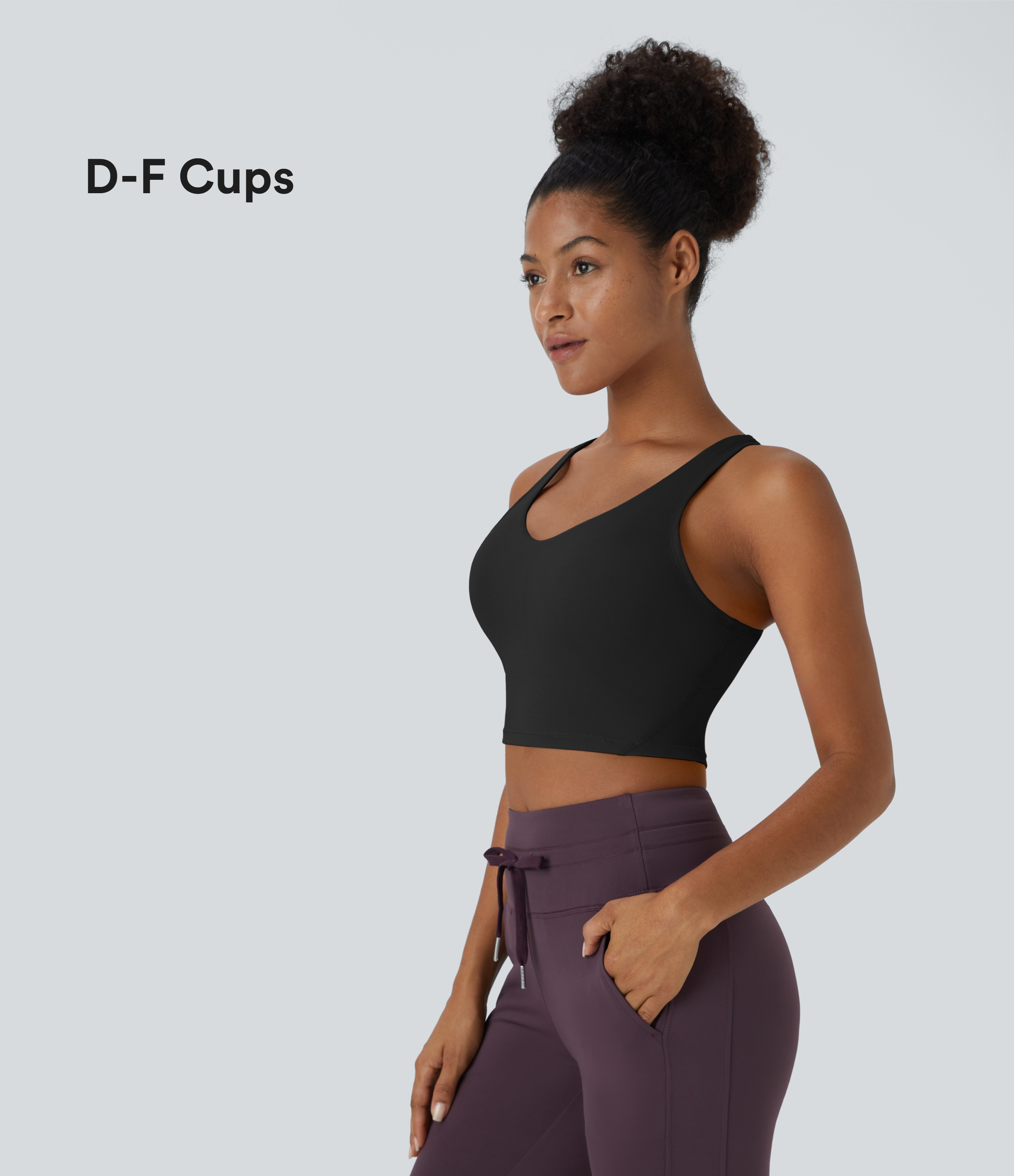 Halara Softlyzeroв„ў Plush Padded V Neck Cropped Yoga Tank Top-DD/DDD/F Cups Tank Top - Black - M golf tops halter top tunic tops 