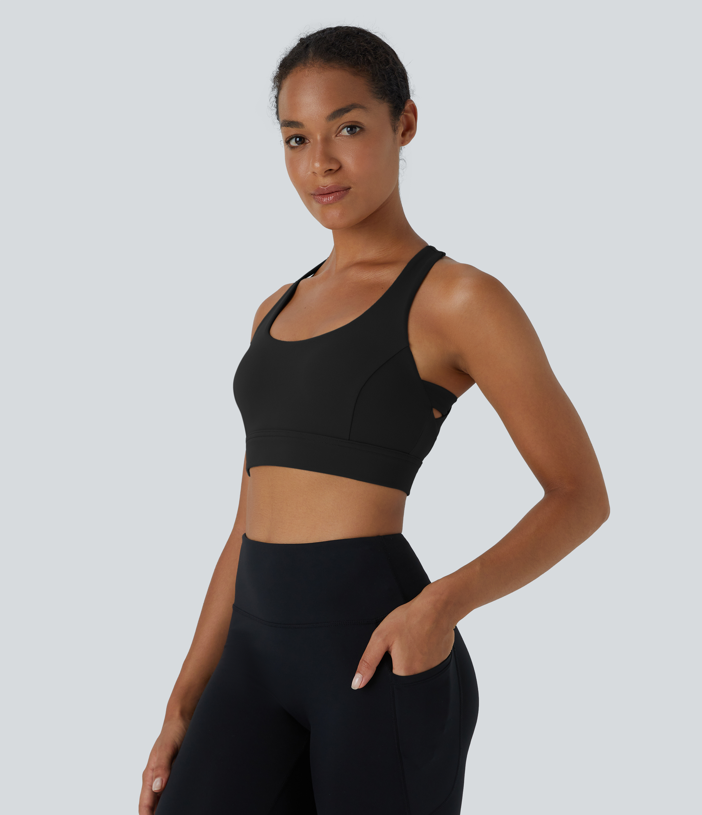 Halara Low Support Backless Racerback Crisscross Yoga Sports Bra  - Black - XS push up bra strapless bra backless bra sticky bra wireless bra 