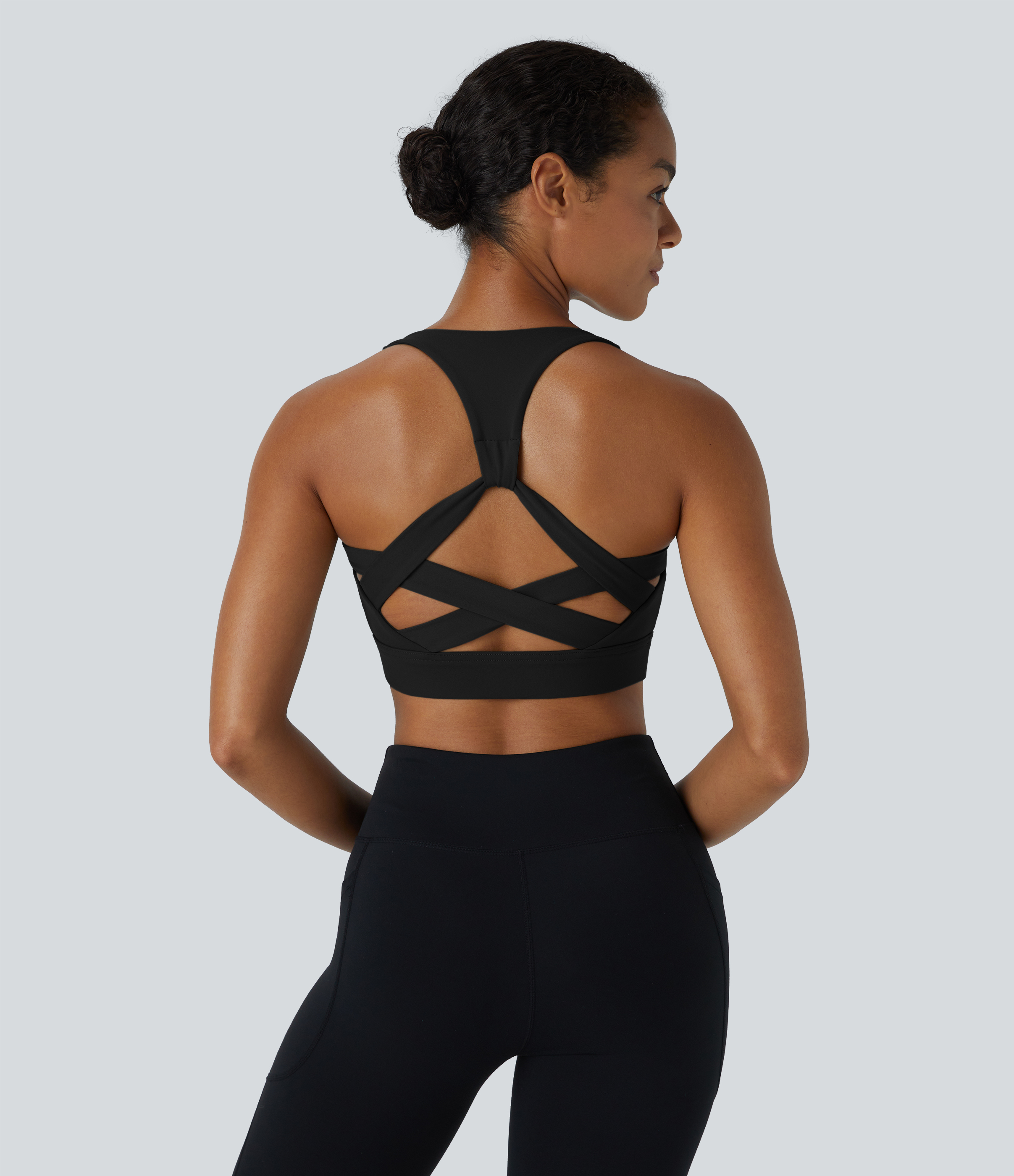 Halara Low Support Backless Racerback Crisscross Yoga Sports Bra  - Black - XS push up bra strapless bra backless bra sticky bra wireless bra 