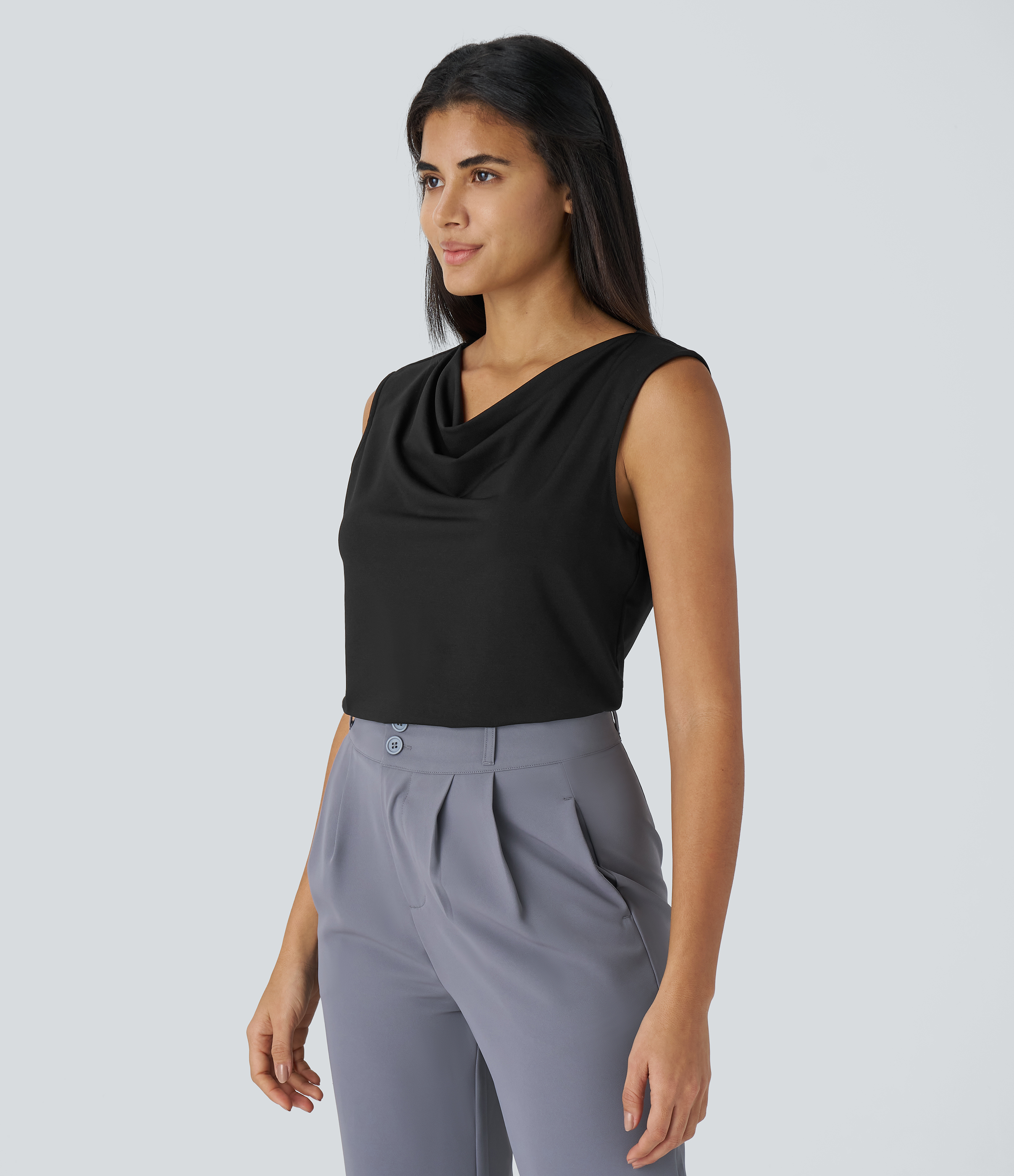 Halara Cowl Neck Sleeveless Work Blouse  - Black - XL 