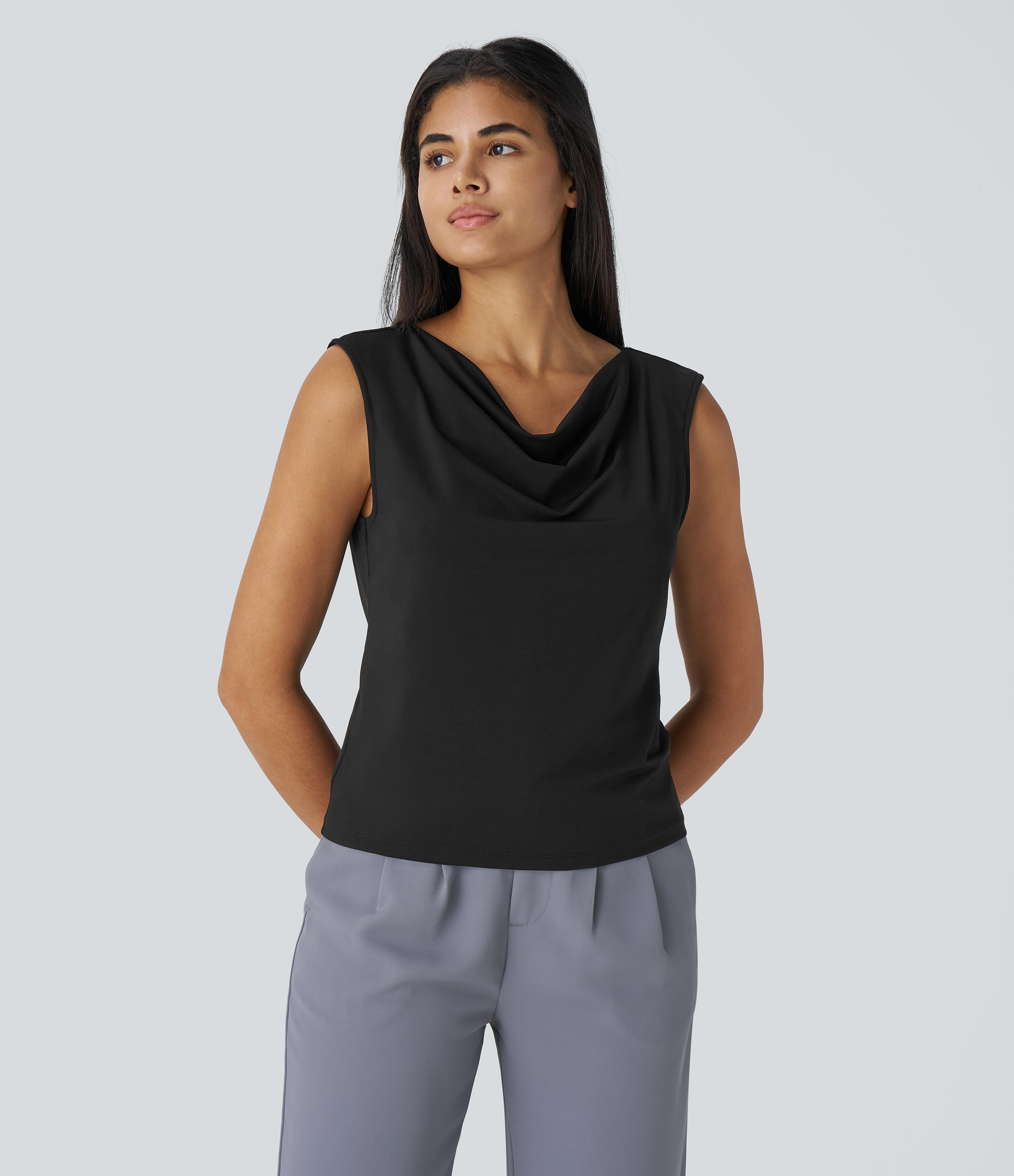 Halara Cowl Neck Sleeveless Work Blouse  - Black - XL 