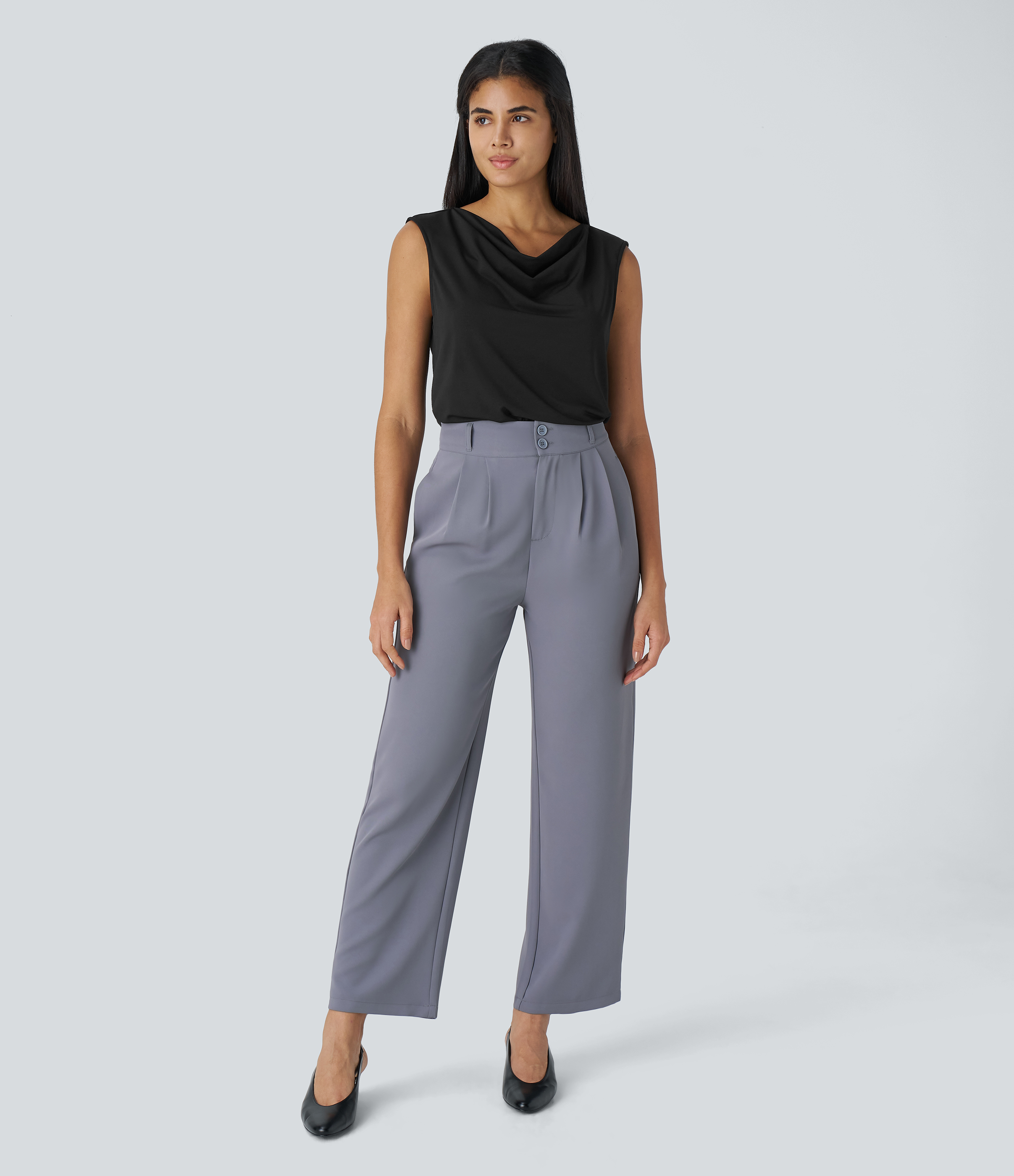 Halara Cowl Neck Sleeveless Work Blouse  - Black - XL 