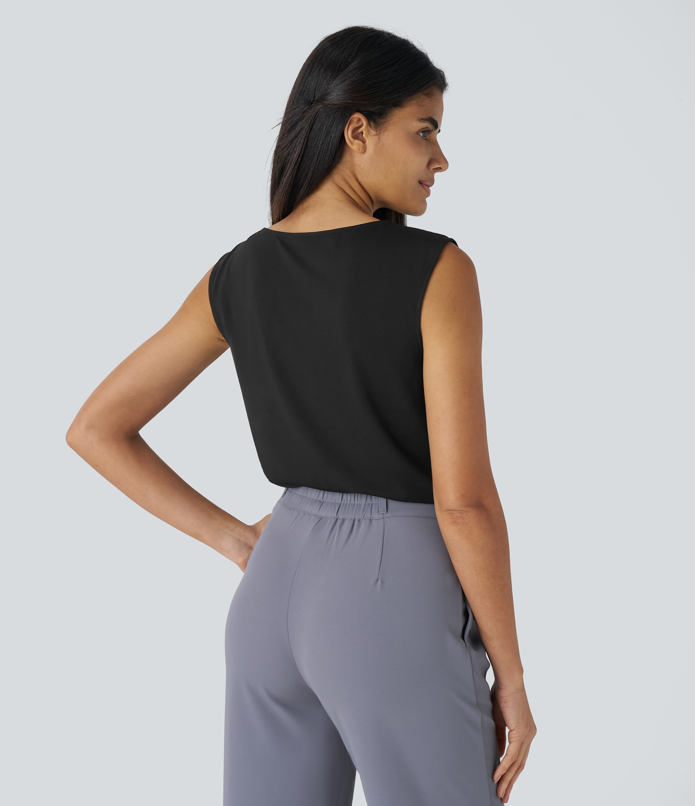 Halara Cowl Neck Sleeveless Work Blouse  - Black - XL 