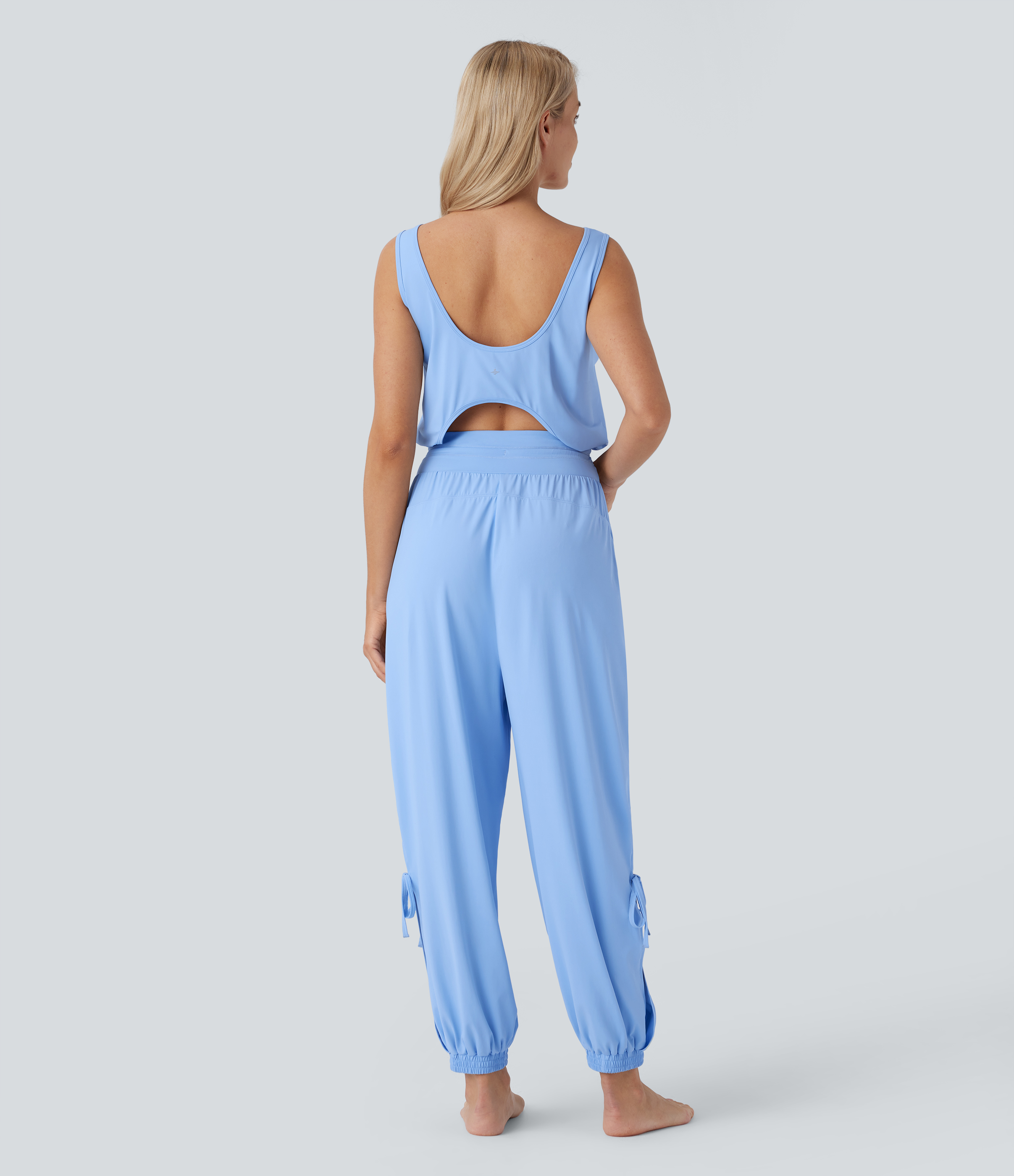 Sleeveless Cut Out Drawstring Pocket Cool Touch Yoga Jumpsuit-UPF50+