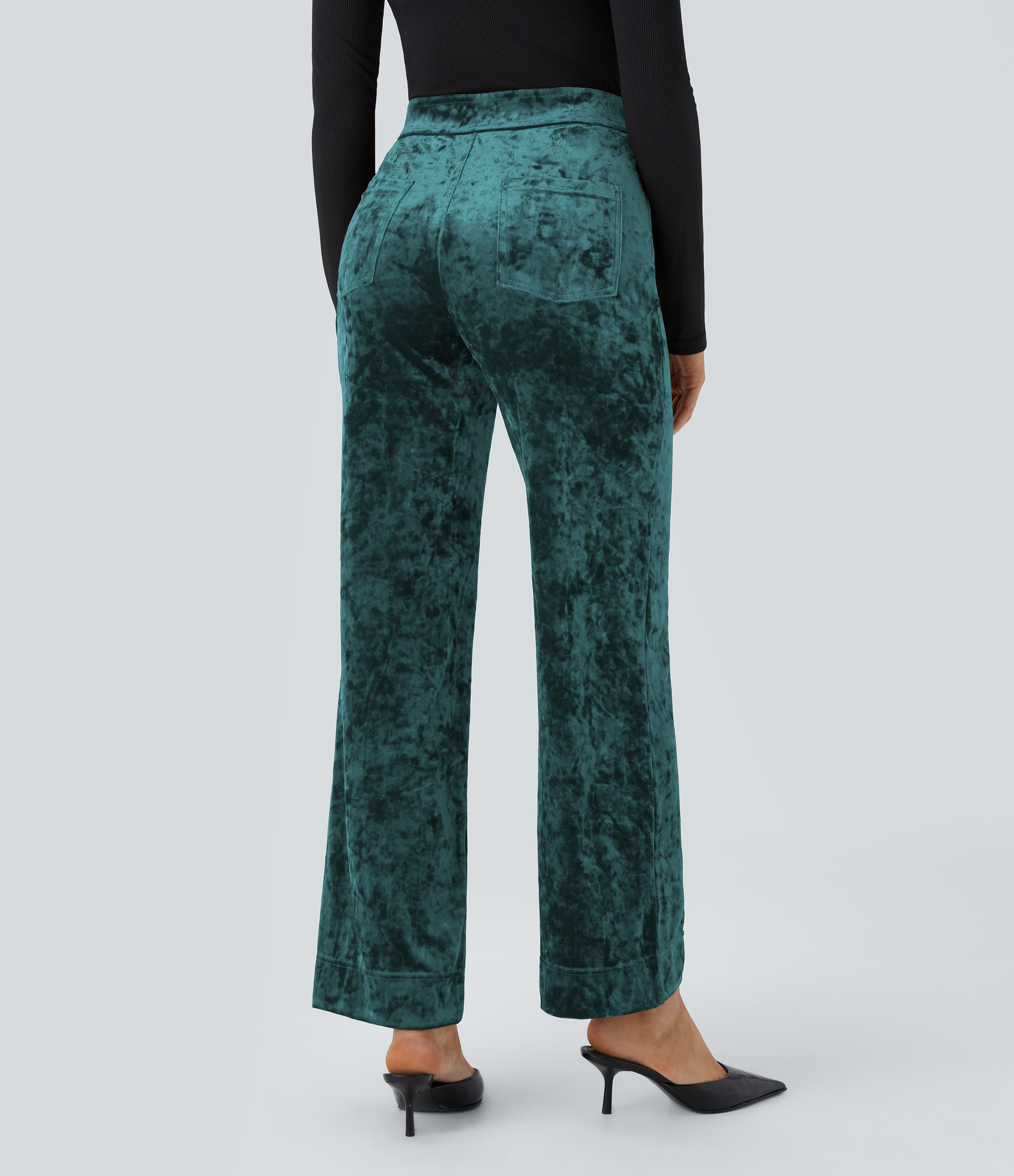 Halara High Waisted Button Multiple Pockets Straight Leg Velvet Casual Pants  - Bistro Green - M(regular) sweatpants jogger pants 