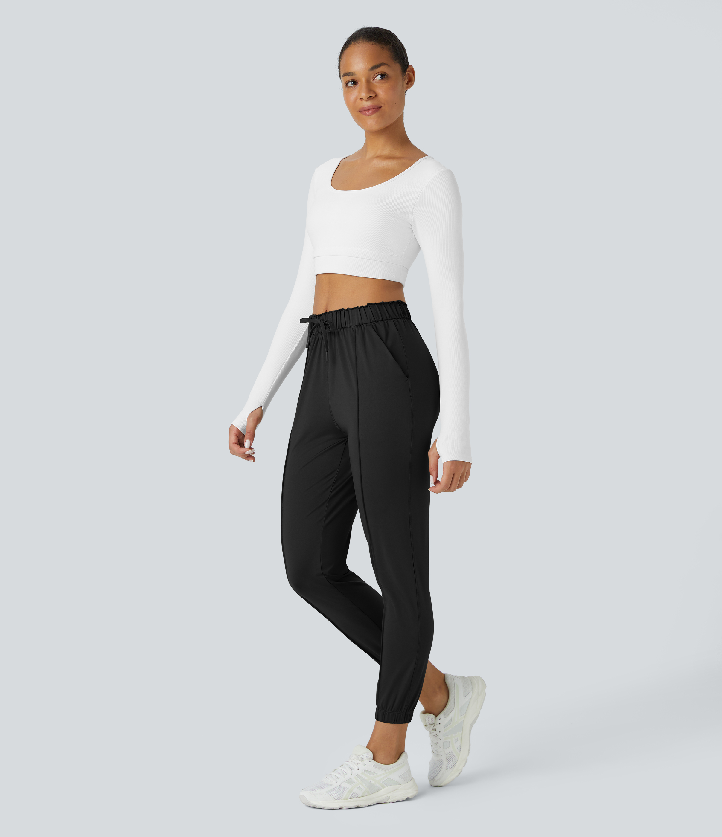 Halara Mid Rise Drawstring Side Pocket Yoga Joggers  - Black - L 