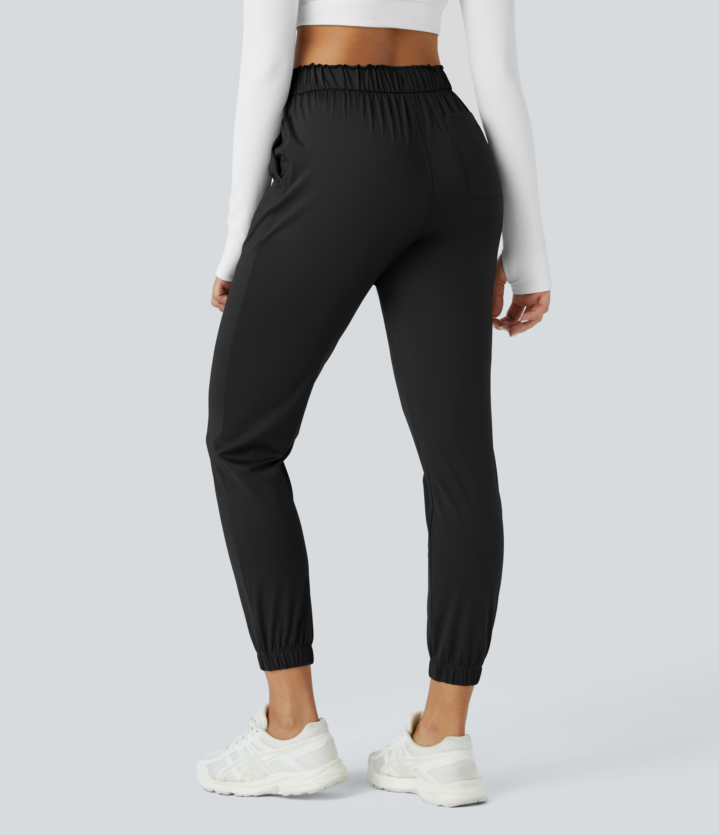 Halara Mid Rise Drawstring Side Pocket Yoga Joggers  - Black - L 