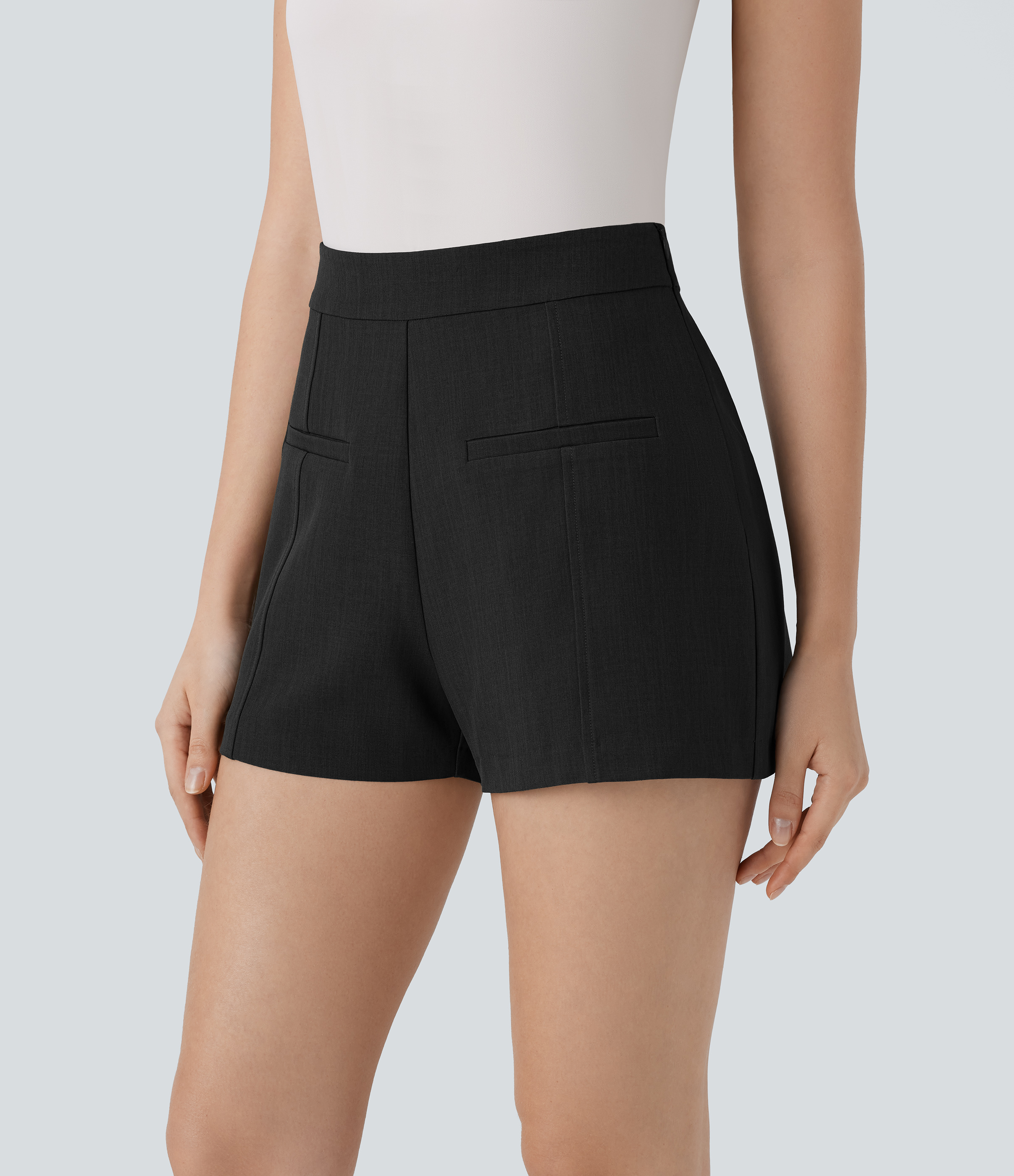 Halara High Waisted Side Invisible Zipper Work Shorts  - Black - XS booty shorts compression shorts yoga shorts 