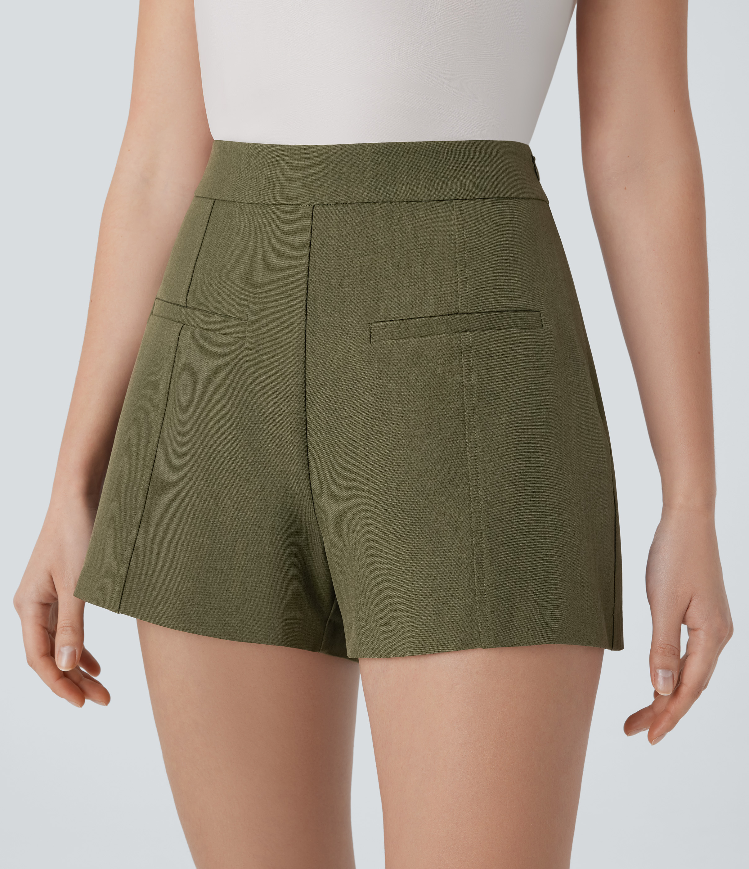 Halara High Waisted Side Invisible Zipper Work Shorts  - Moss Green - L booty shorts compression shorts yoga shorts 