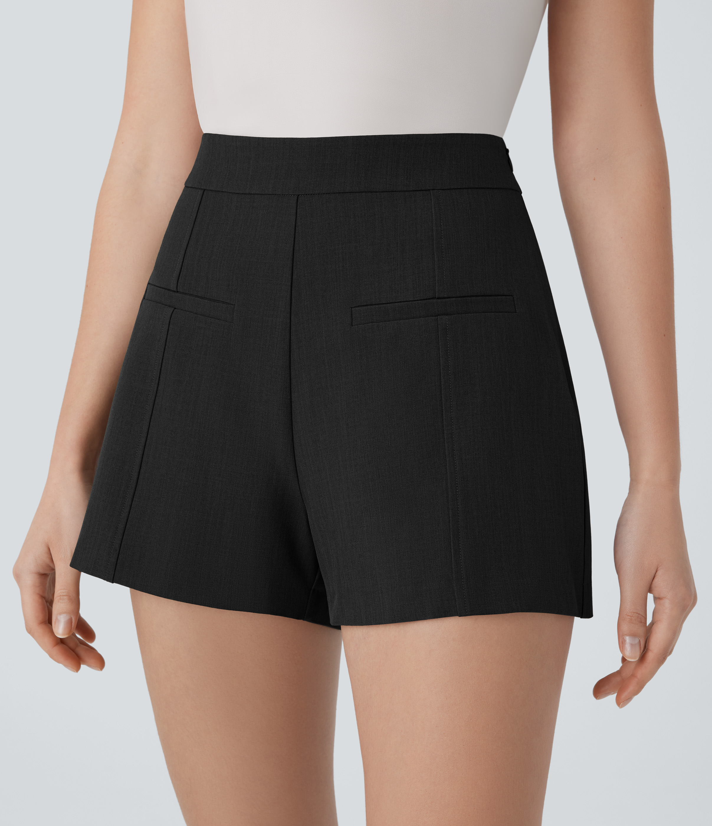 Halara High Waisted Side Invisible Zipper Work Shorts  - Black - XS booty shorts compression shorts yoga shorts 