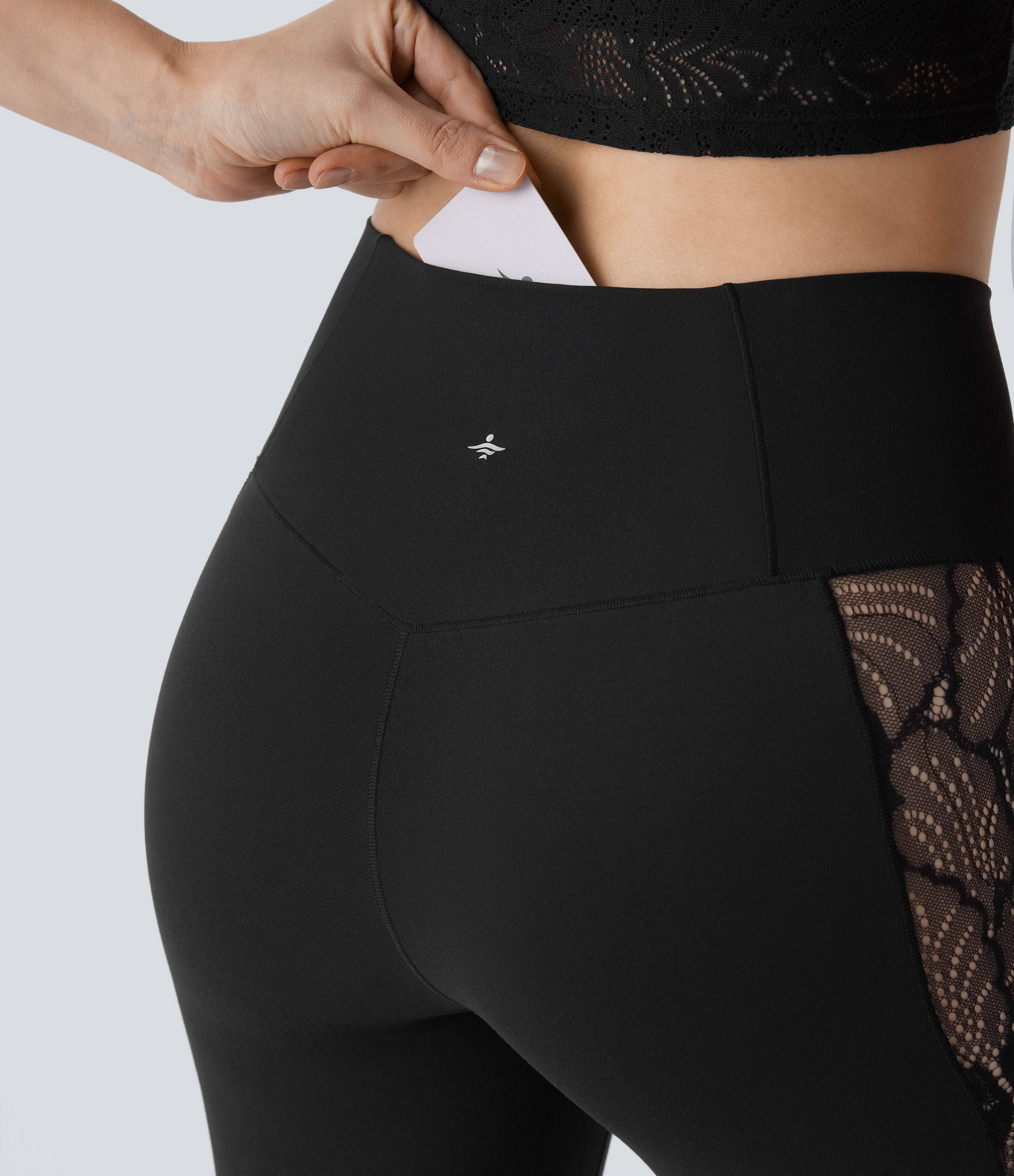 Halara Softlyzeroв„ў High Waisted Crossover Contrast Lace Capri Yoga Leggings-UPF50+  - Black - M gym leggings leggings with pockets 