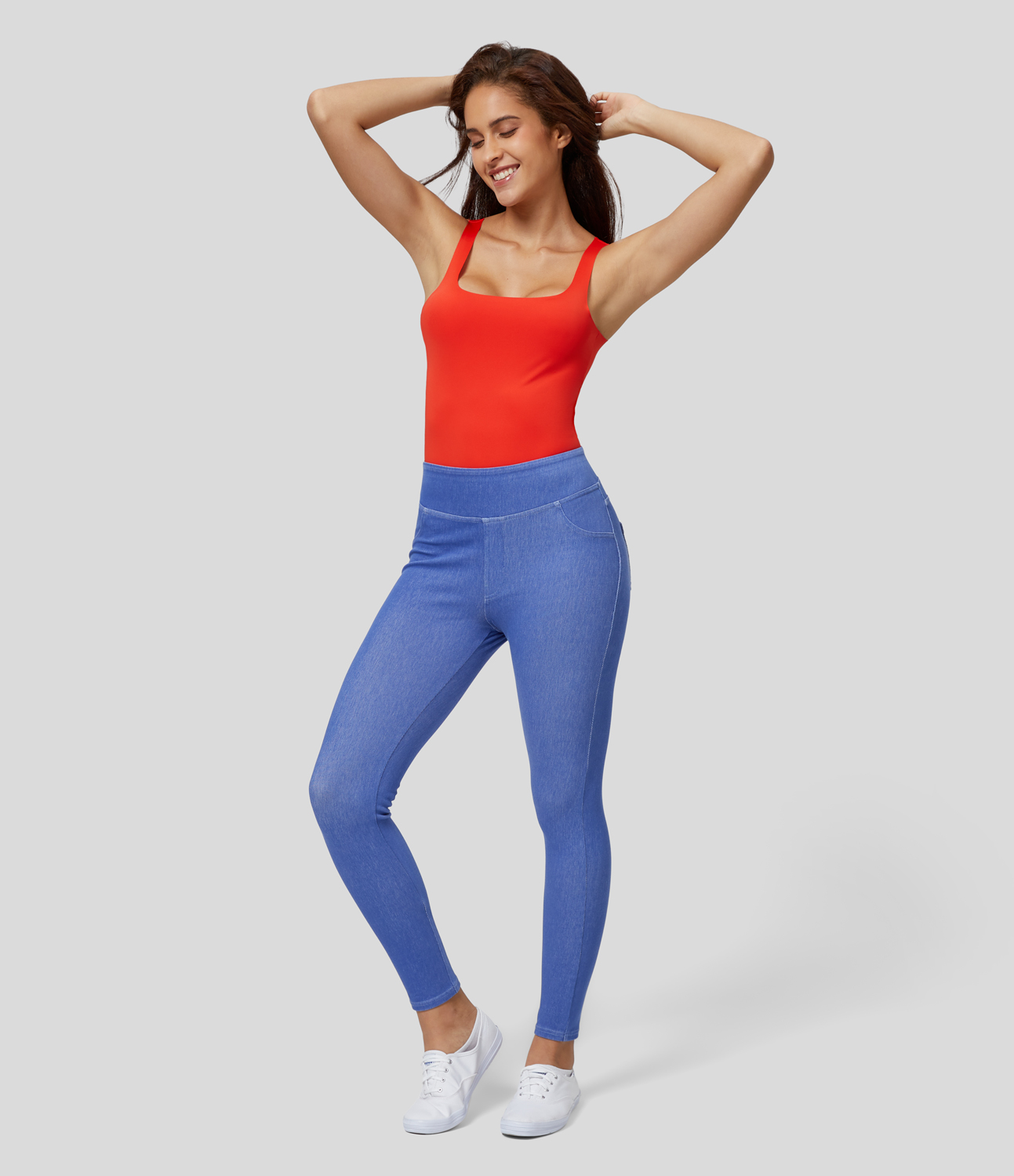 Halara HalaraMagicв„ў High Waisted Back Side Pocket Stretchy Knit Casual Jeans  - Glass Blue - XS(regular) 