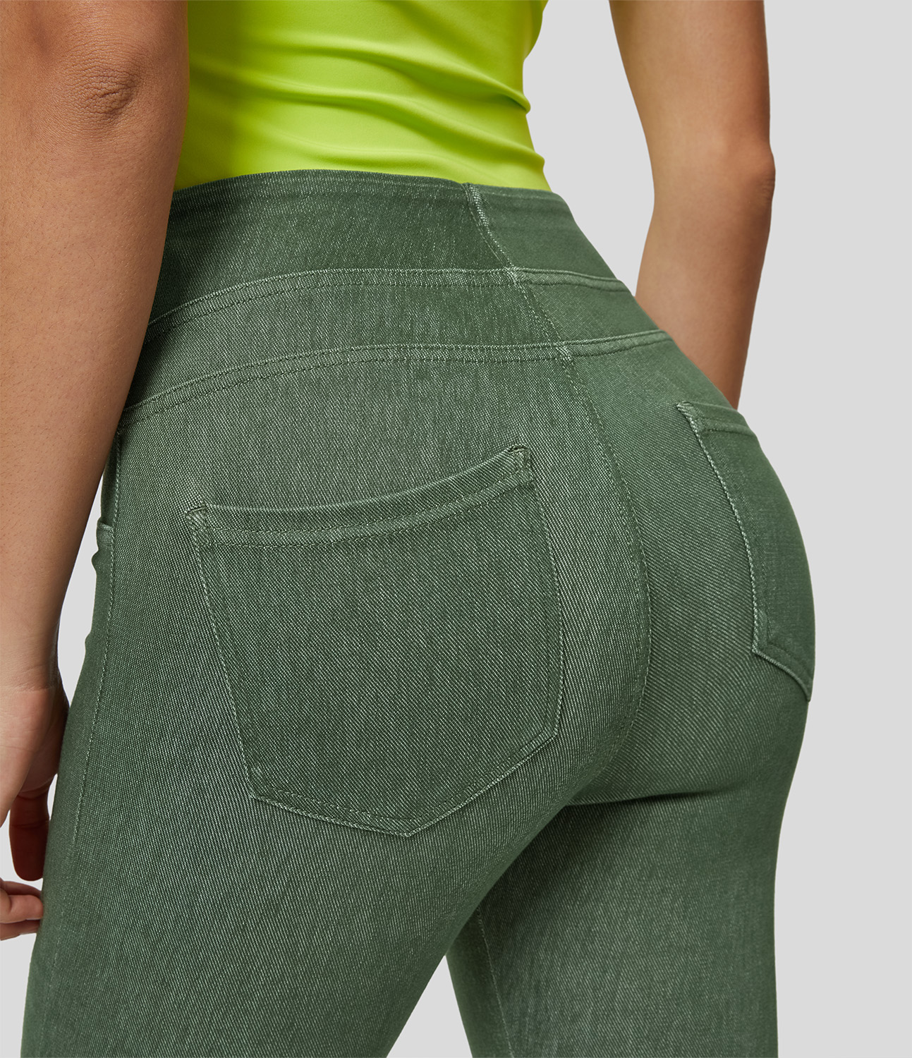 Halara HalaraMagicв„ў High Waisted Back Side Pocket Stretchy Knit Casual Jeans  - Kombu Green - S(regular) 