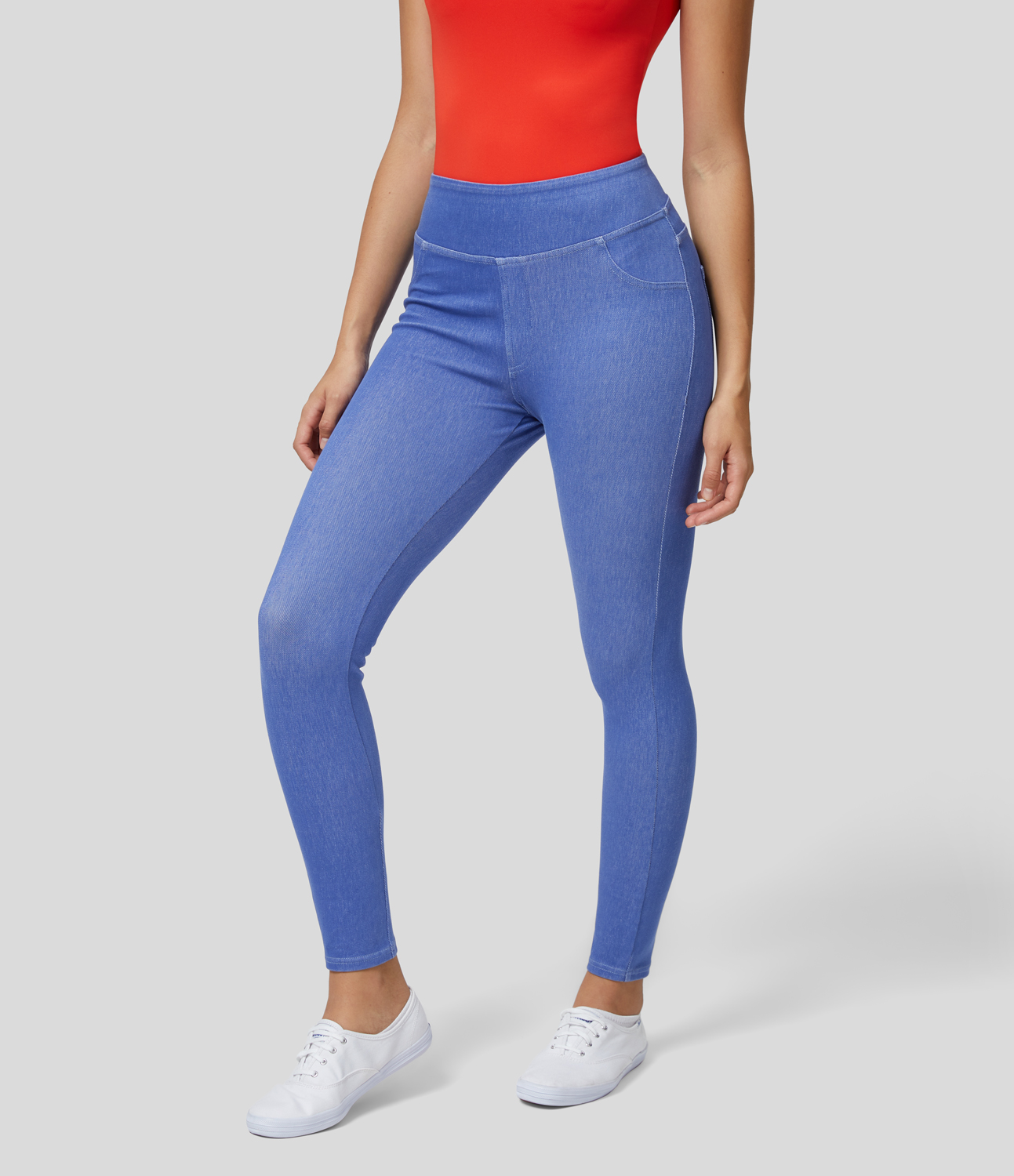 Halara HalaraMagicв„ў High Waisted Back Side Pocket Stretchy Knit Casual Jeans  - Glass Blue - XS(regular) 